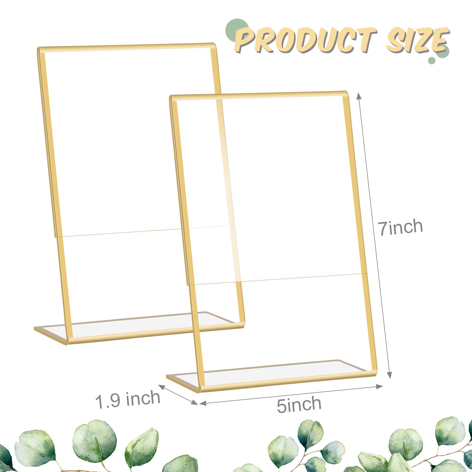 24 Pack Gold Border Acrylic Sign Holders - 5x7 Inch Clear Plastic Picture Frames with Vertical & Slant Back for Tabletop Display - Perfect for Wedding Menus, Office Signs, Restaurant Displays & Retail Merchandising