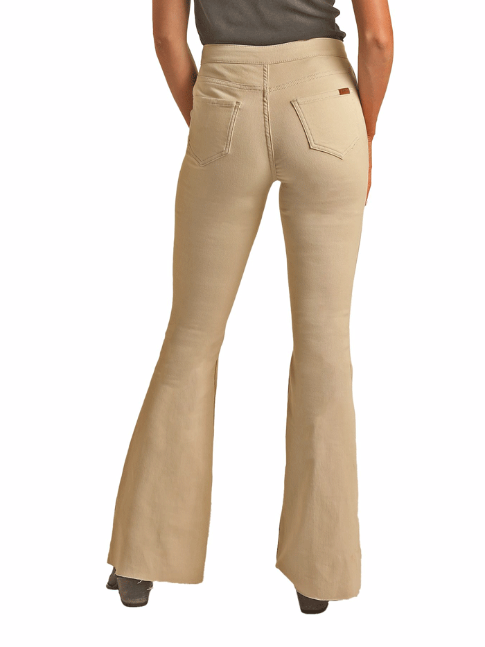 Women's Reversible Rock & Roll Denim Flare Pants with Button Front & Boot Stitch Detail - Natural Wash for Casual Wear and Music Festivals