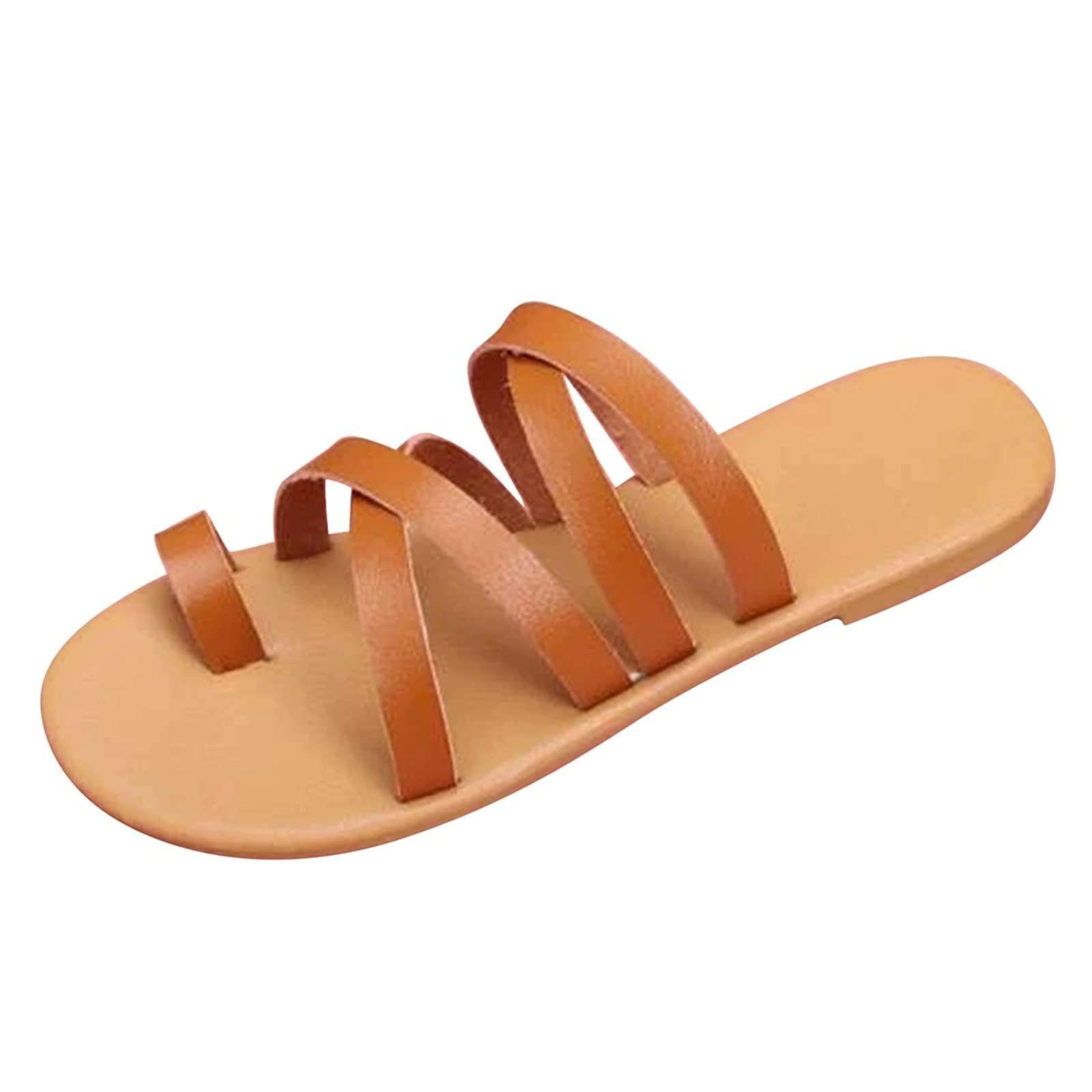 ZiSUGP Women's Glitter Flat Sandals - Comfortable Nude Brown Sandals for Women, Size 7.5 | Perfect for Beach, Vacation & Summer Outfits