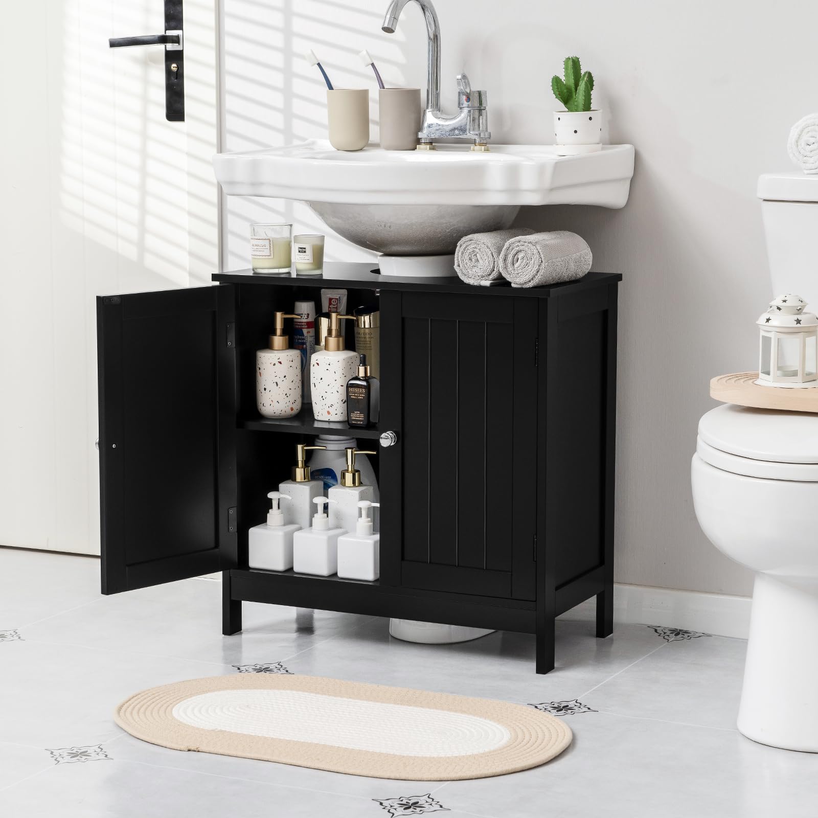 Iwell Bathroom Medicine Cabinet with Mirror - Wall Mounted Vanity Storage Organizer for Small Spaces, Black - Perfect for Bathroom, Bedroom, or Entryway Organization