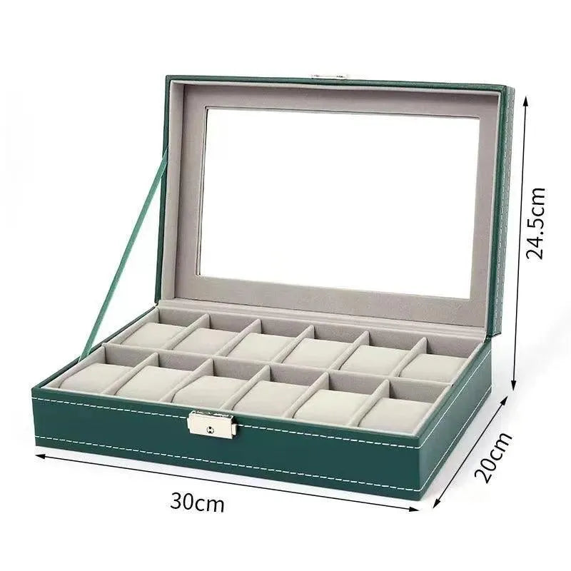 Premium PU Leather Watch Box Organizer - 6/10/12 Grids Display Case with Lock for Jewelry & Watches Storage | Perfect for Watch Collectors, Jewelry Organization & Gift Presentation