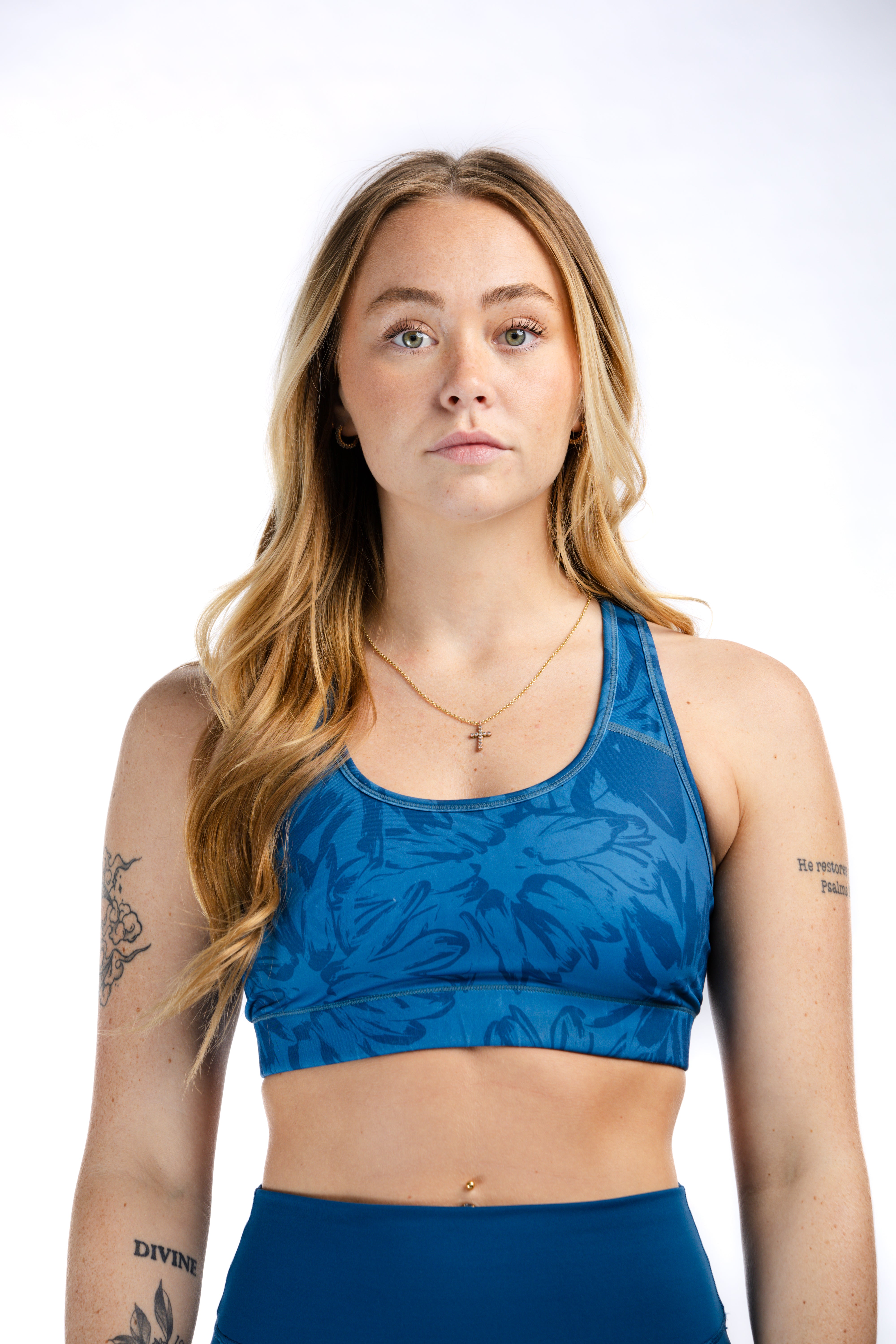 Empowered High Support Sports Bra - Blue Floral Print | Yoga, Running & Gym Workouts | Moisture-Wicking & Breathable Activewear