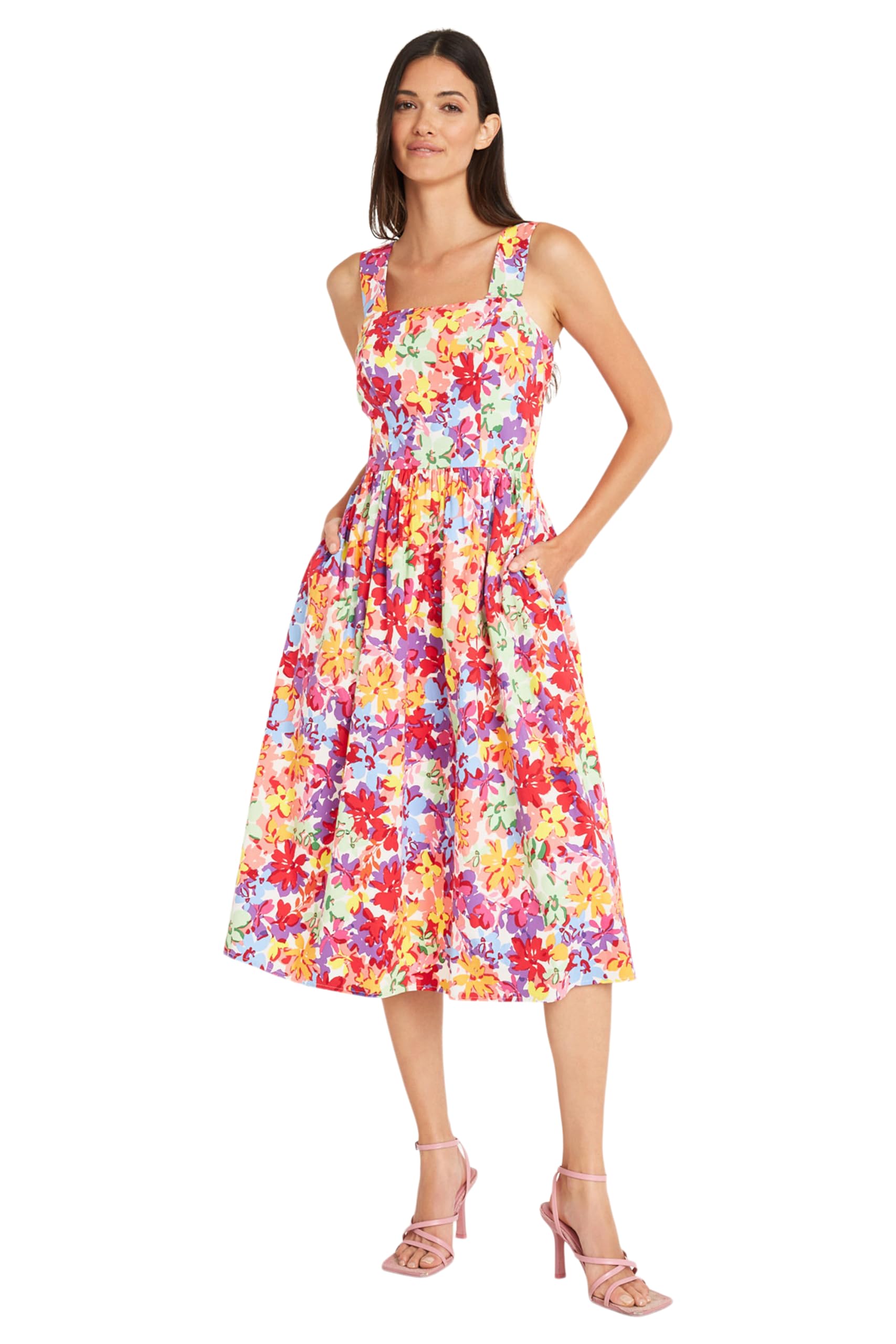 Maggy London Women's Sleeveless Shoulder Strap Flowy Dress with Full Skirt - Perfect for Weddings, Cocktail Parties & Summer Events