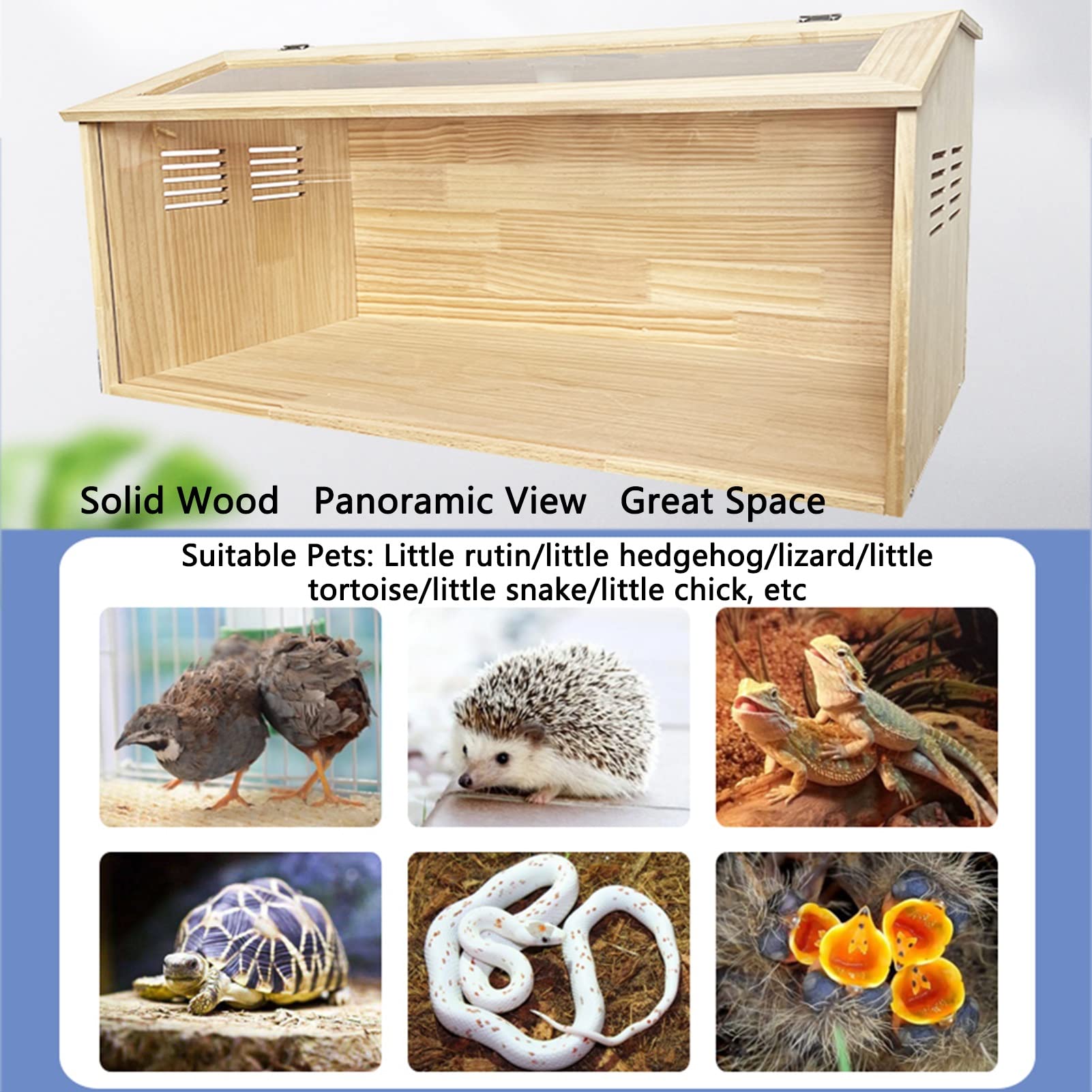 Premium Wooden Breeding Box & Clear Acrylic Reptile Terrarium - Small Animal Habitat for Rutin Chickens, Hamsters, Hedgehogs, Lizards & Tortoises | Ideal for Pet Climbing, Feeding & Natural Habitat Simulation