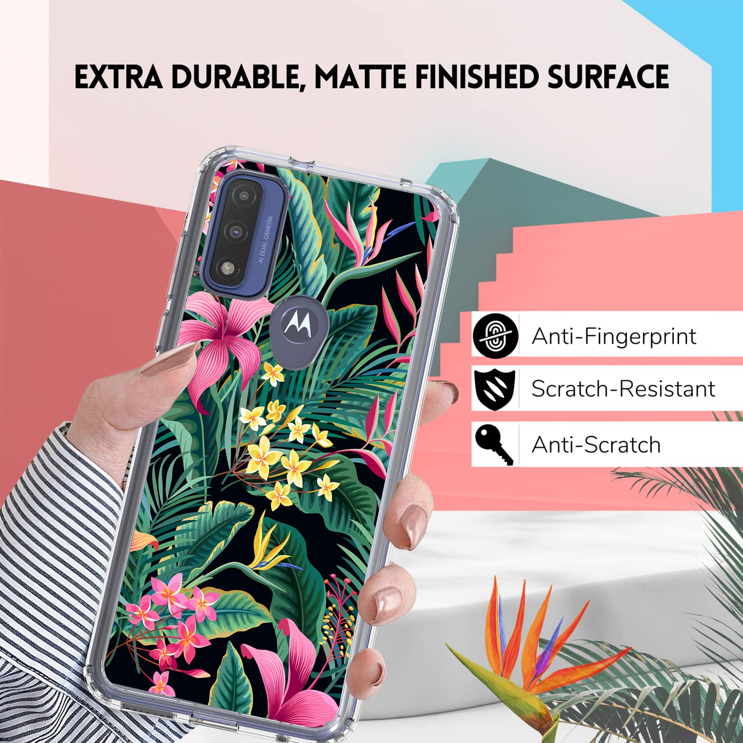 Wireless Charging Case for Motorola Moto G Pure - Tropical Flower Design | Slim Protective Phone Cover with Qi Charging | Perfect for Travel, Work & Everyday Use
