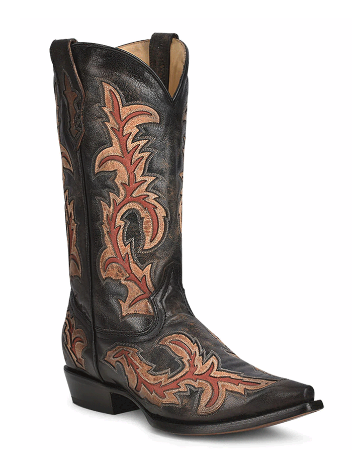 Men's Corral C3883 Inlay & Embroidery Cowboy Boots - Black & Red Western Boots for Country Dancing & Rodeo Events