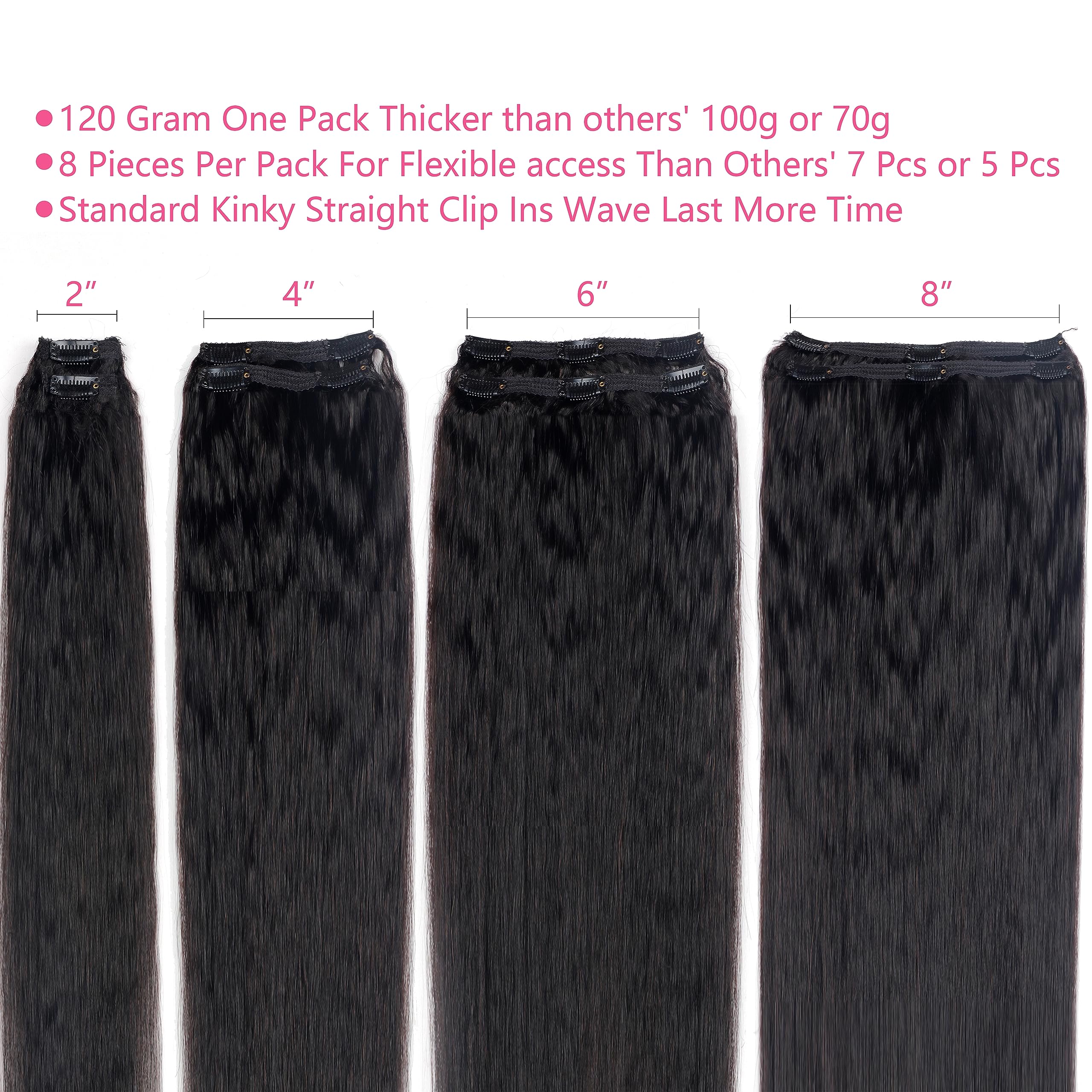 100% Unprocessed Brazilian Virgin Human Hair Clip-In Extensions – 8pcs Kinky Straight 14
