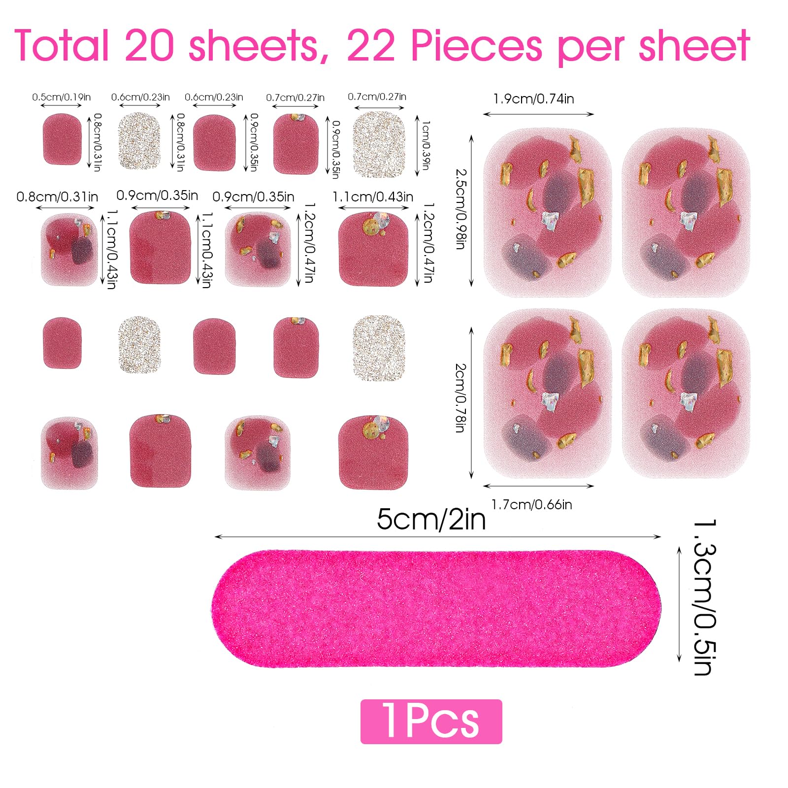 440PCS Toe Nail Stickers - 20 Sheets Full Nail Wraps with Multicolor Gel Polish Patterns | DIY Nail Art Kit for Women & Girls | Perfect for Parties, Weddings & Home Manicures