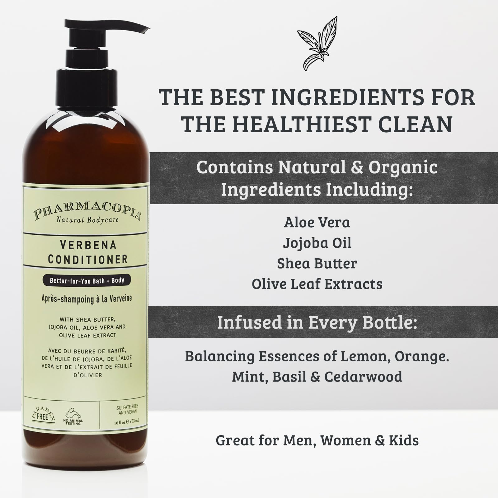 Pharmacopia Verbena Conditioner - Natural Scalp Moisturizer for Dry Hair, Vegan & Cruelty-Free Hair Care with Shea Butter, Aloe Vera, Jojoba Oil & Olive Leaf Extract | Detangling Treatment for Soft, Smooth Hair | Perfect for Daily Use & Color-Treated Hair, 16 oz