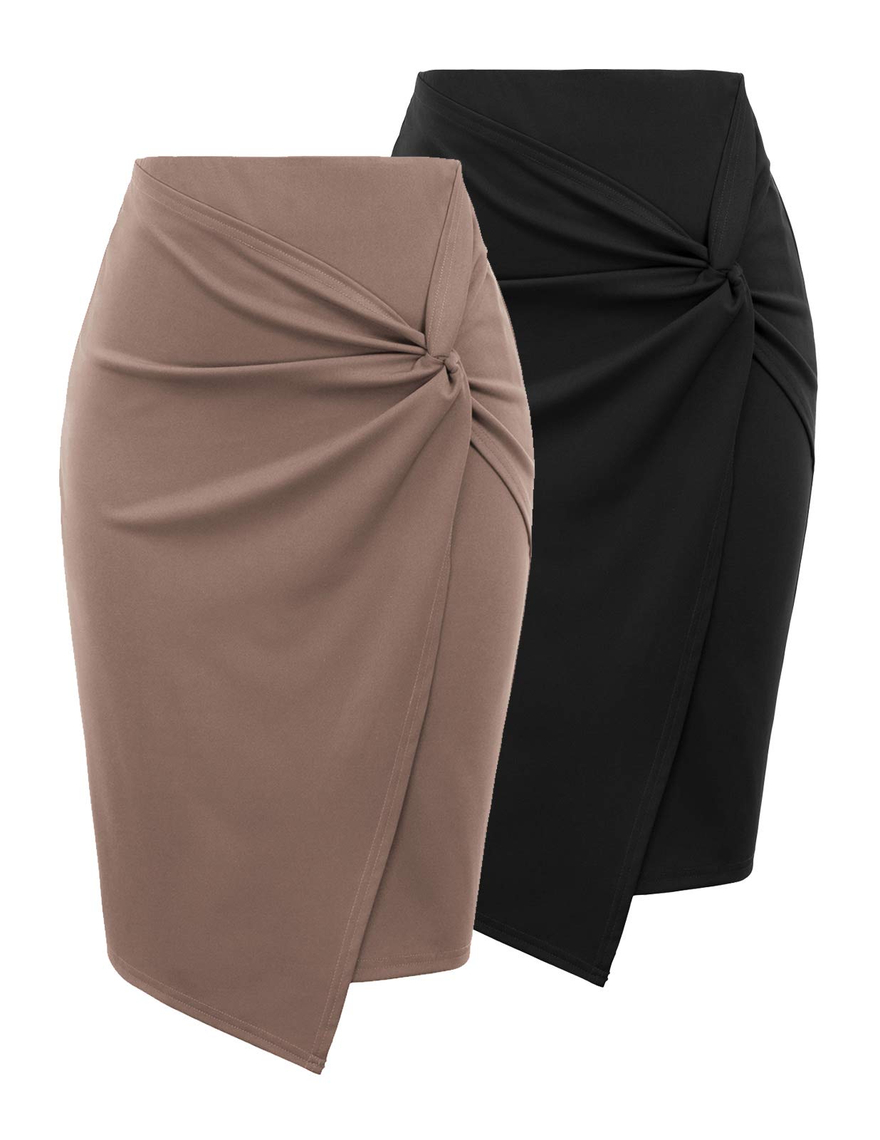 Kate Kasin Women's Work Pencil Skirts - Stretchy High Waist Wrap Front Office Skirt for Business Casual & Professional Dressing
