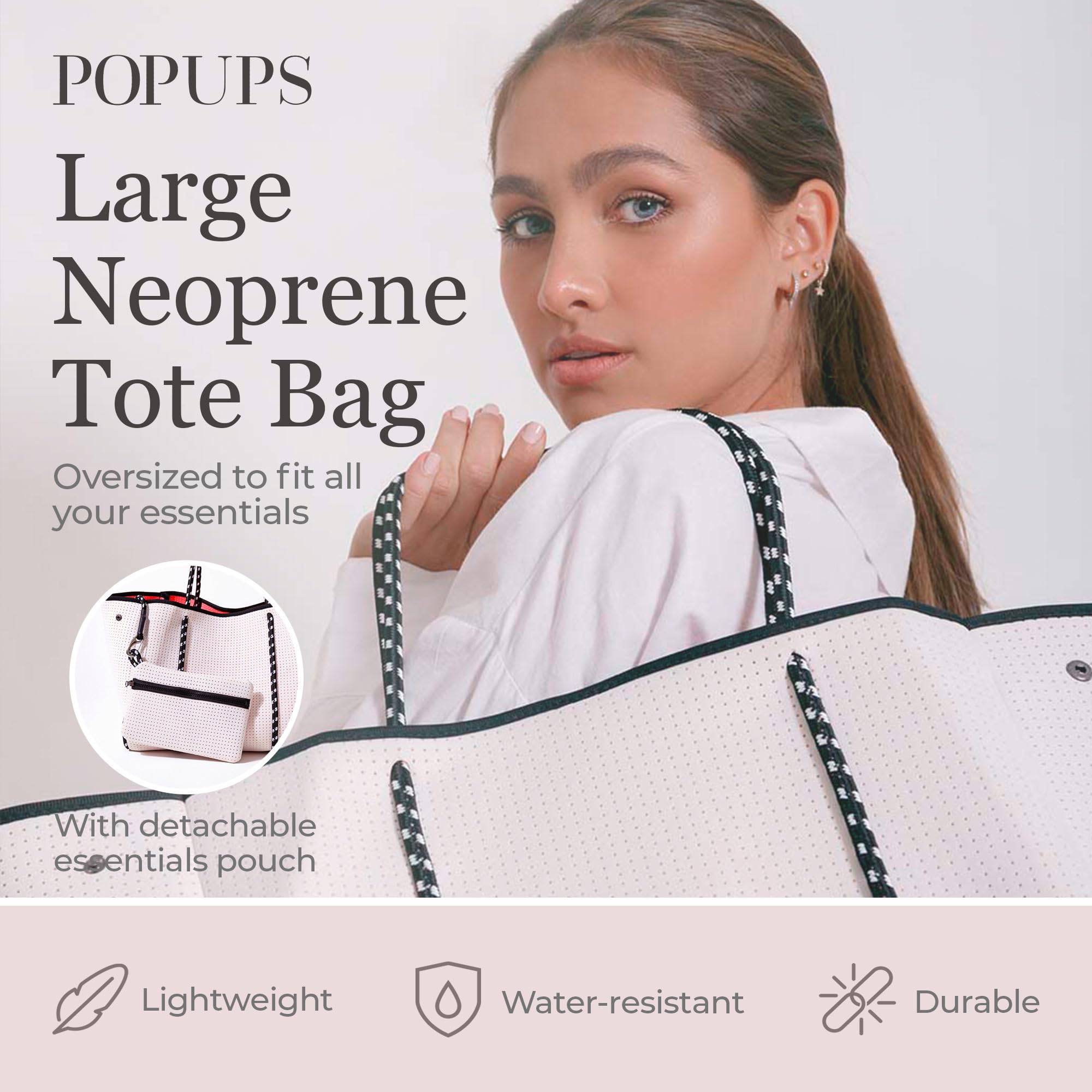Stylish Large Neoprene Tote Bag for Women - Water-Resistant Designer Handbag with Multiple Pockets & Zipper Pouch | Perfect for Work Commute, Travel, Beach Trips & Shopping
