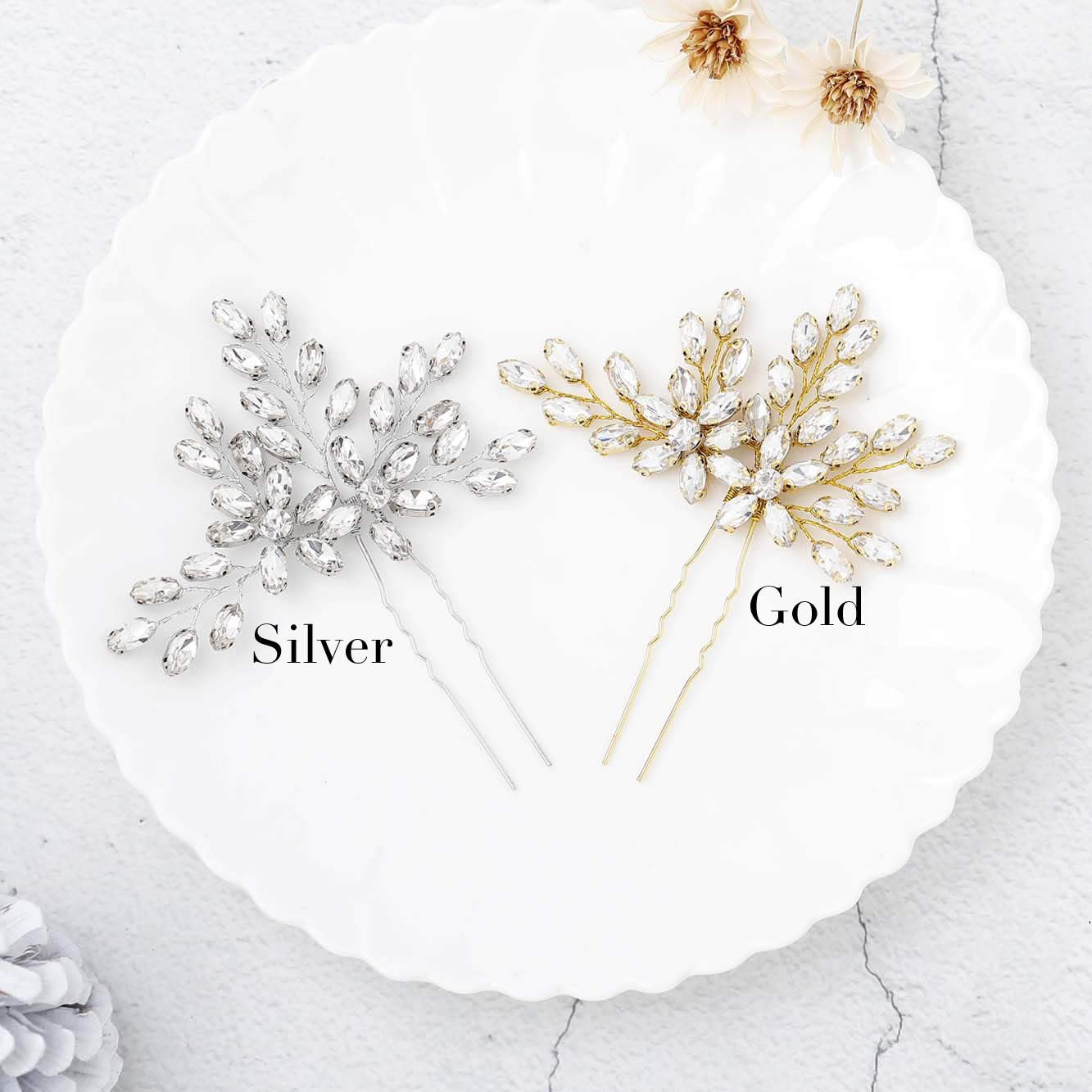 Sparkling Rhinestone Wedding Hair Pins for Bride & Bridesmaids - Crystal Hair Clips for Women & Girls - Elegant Bridal Hair Accessories (Pack of 2, Silver) - Perfect for Weddings, Prom, Parties & Special Occasions