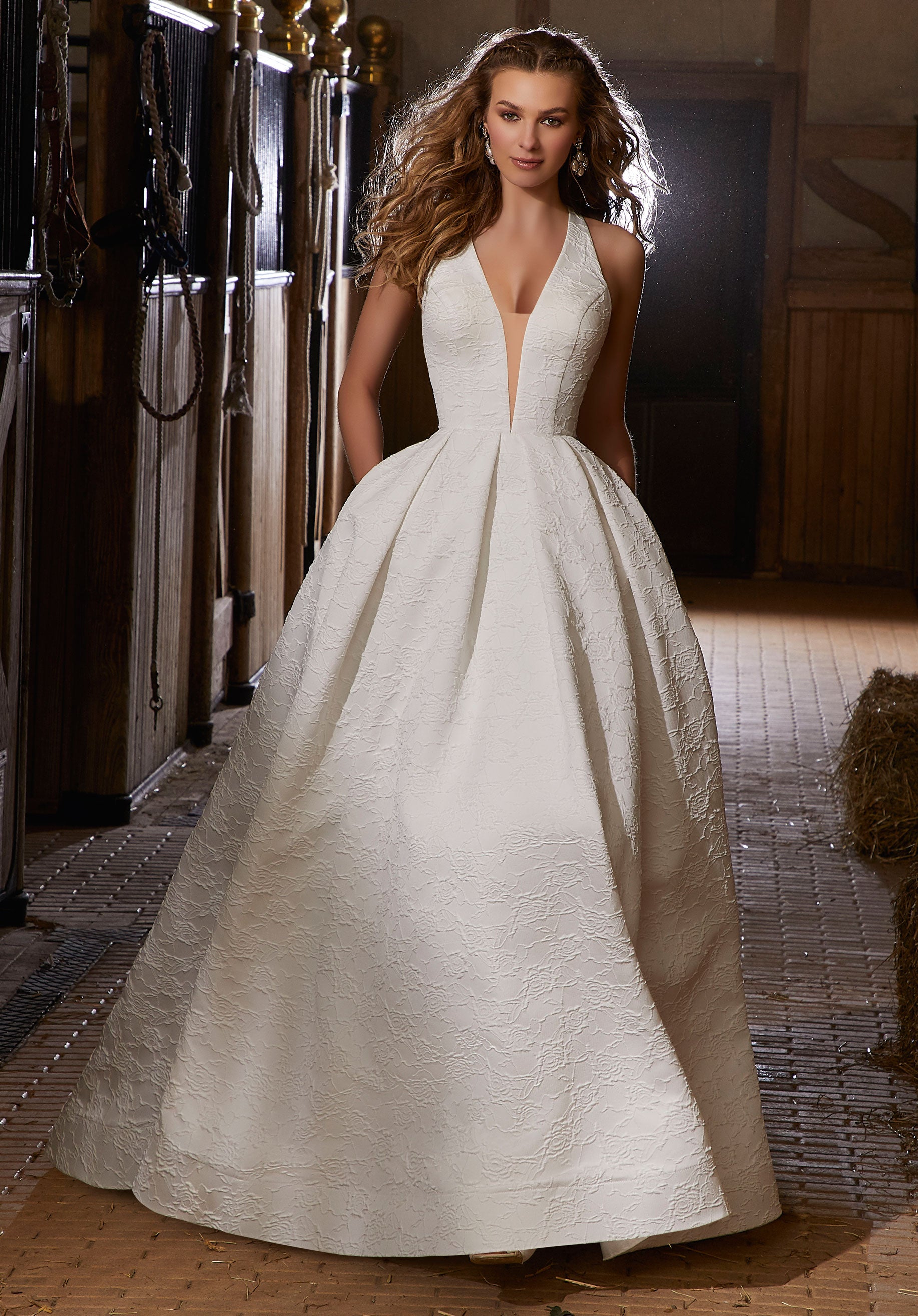 Morilee Rose 6918 Sample Wedding Gown - A-Line Lace Bridal Dress for Bride, Perfect for Beach Weddings & Formal Ceremonies