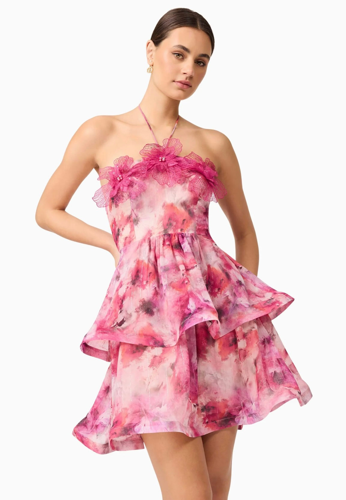 Evalina Floral Mini Dress in Pink - Women's Summer Party Cocktail Dress for Weddings, Dates & Vacations