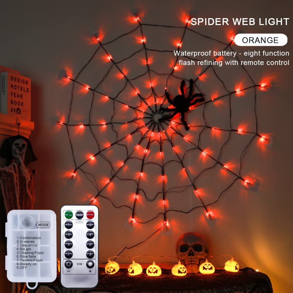 Ochine Giant Spider Web LED Halloween Lights - Waterproof Orange Net Lights with Black Spider for Indoor & Outdoor Decor - Perfect for House, Yard, Garden Halloween Party & Haunted House Scenes