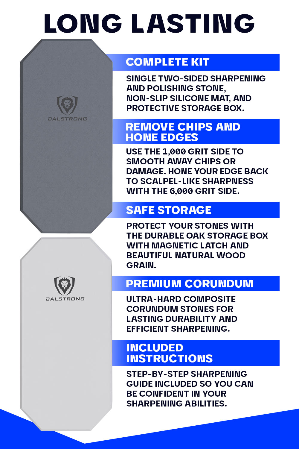 Premium #1000/#6000 Grit Whetstone Sharpening Kit with Oak Wood Storage Box - Professional Knife Sharpener for Kitchen, Hunting & Outdoor Use - Dalstrong © - Perfect for Home Chefs, Camping & Survival Gear