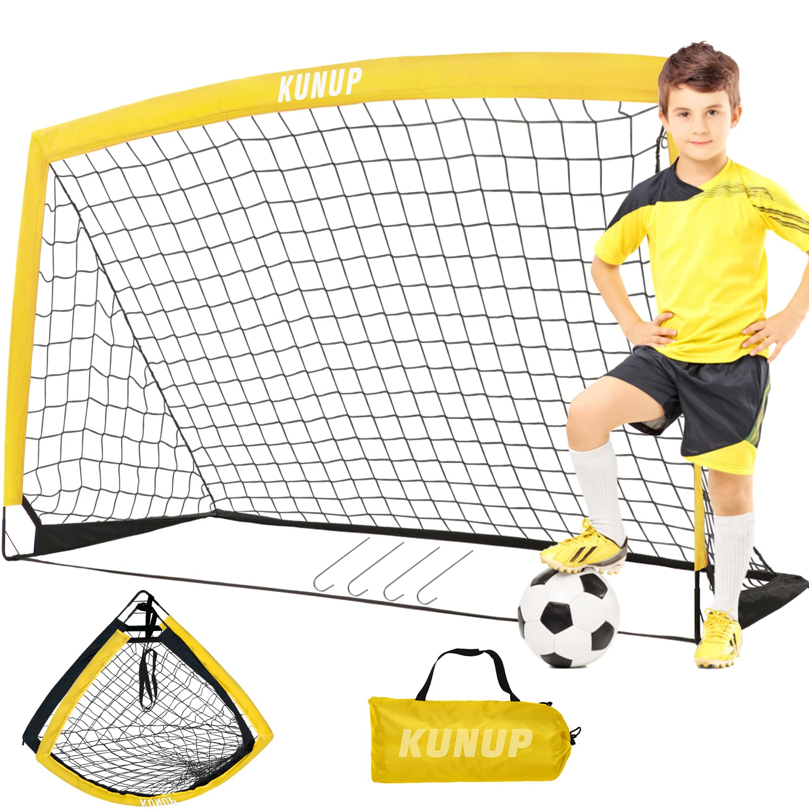 Foldable Soccer Goal for Kids & Adults - 5x3, 6x4, 9x5FT Portable Soccer Net with Carrying Bag - Perfect for Backyard Training, Youth Soccer Practice & Outdoor Sports Games