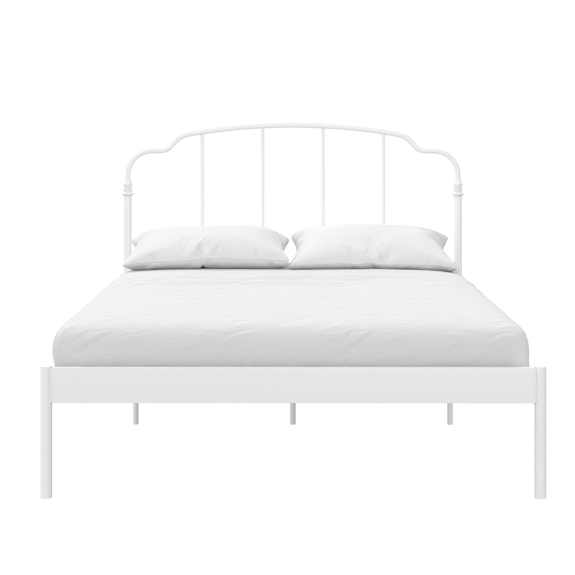 REALROOMS Camie Metal Platform Bed Frame with Adjustable Height, No Box Spring Required, Full Size, White - Perfect for Modern Bedrooms, Guest Rooms & Small Spaces