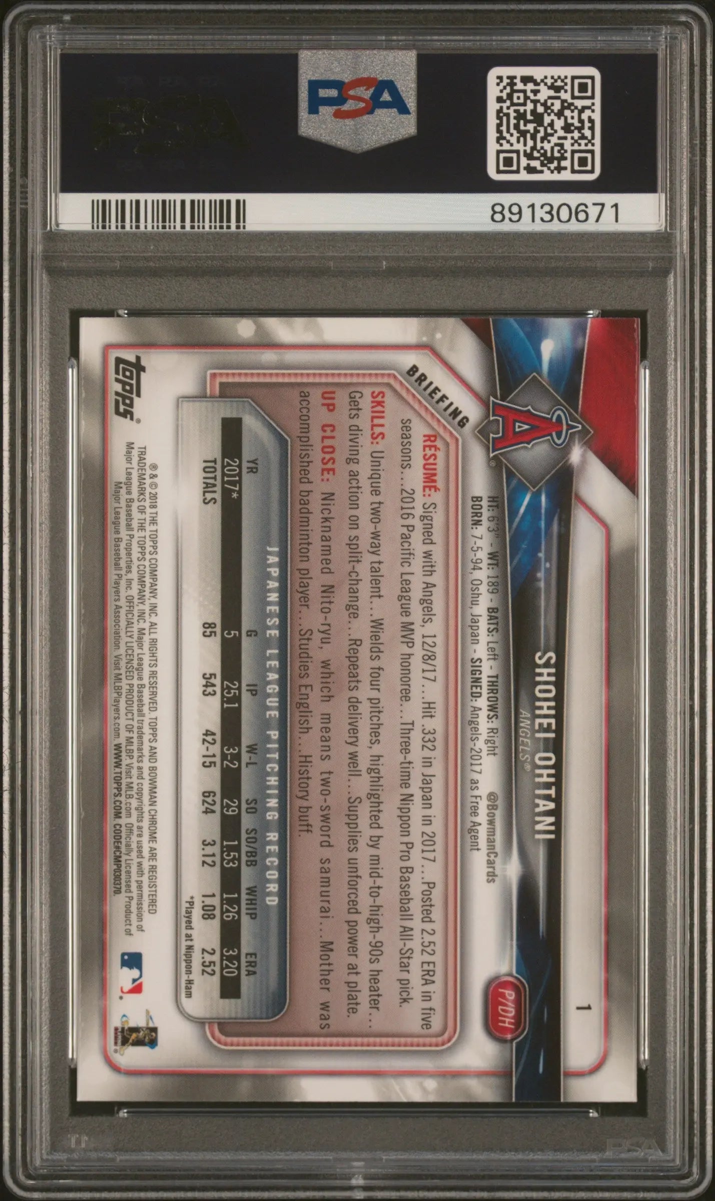 2018 Bowman Chrome Shohei Ohtani Rookie Card PSA 10 #1 - Baseball Collectible for Sports Memorabilia & Investment