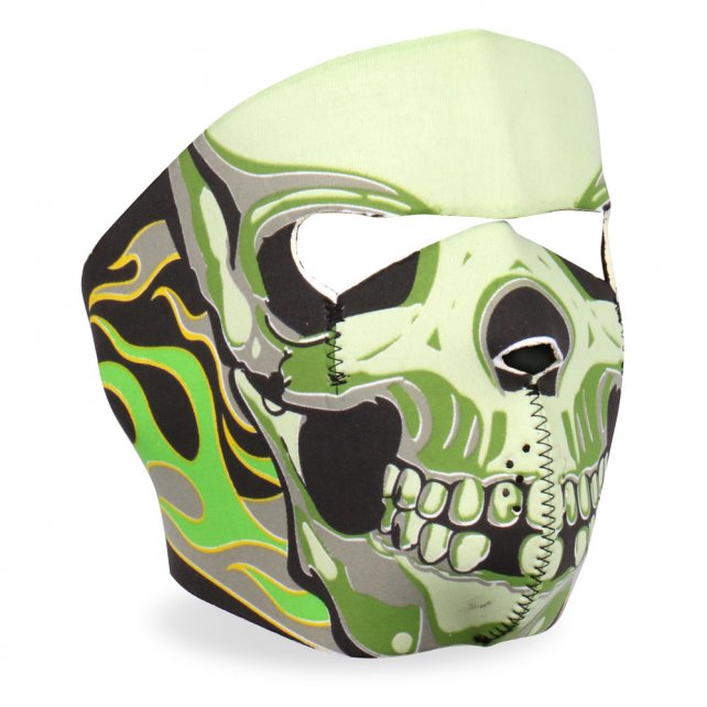 Hot Leathers Green Goblin Skull Neoprene Face Mask with Neon Flames - Motorcycle Riding, Cosplay & Halloween Costume Accessory