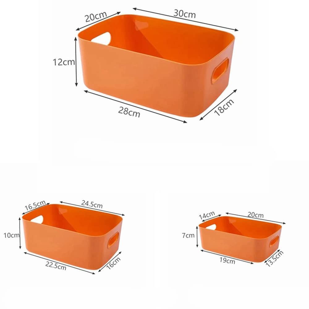 Colorful Plastic Storage Box with Handles - Organize Socks, Cosmetics for Bathroom & Kitchen (M, Orange)
