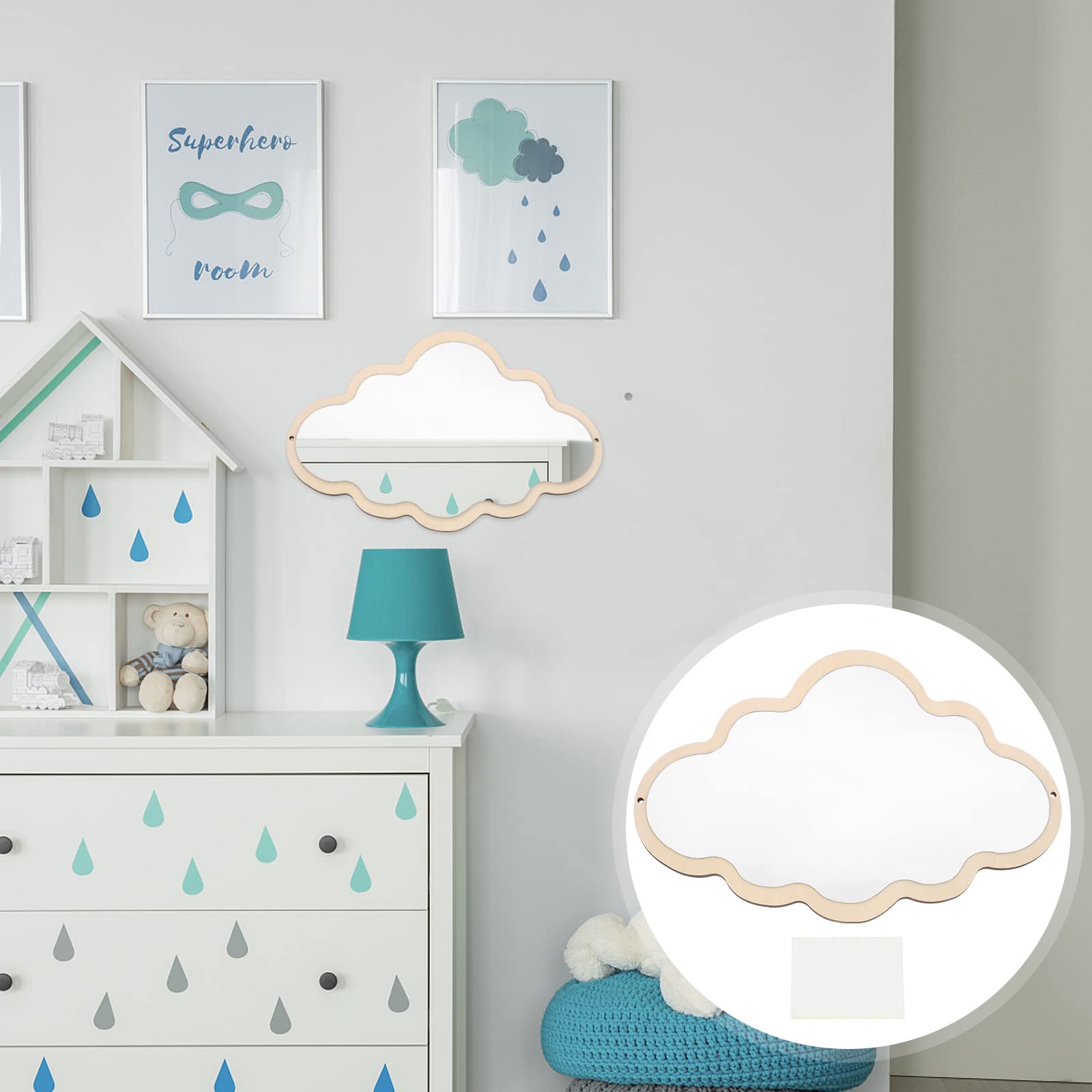 EXCEART Cloud Shaped Wooden Mirror - Decorative Wall Sticker & Tabletop Mirror for Home Decor, Kids Room, DIY Crafts, and Photo Props - Safe Non-Glass Design for Nursery & Playrooms