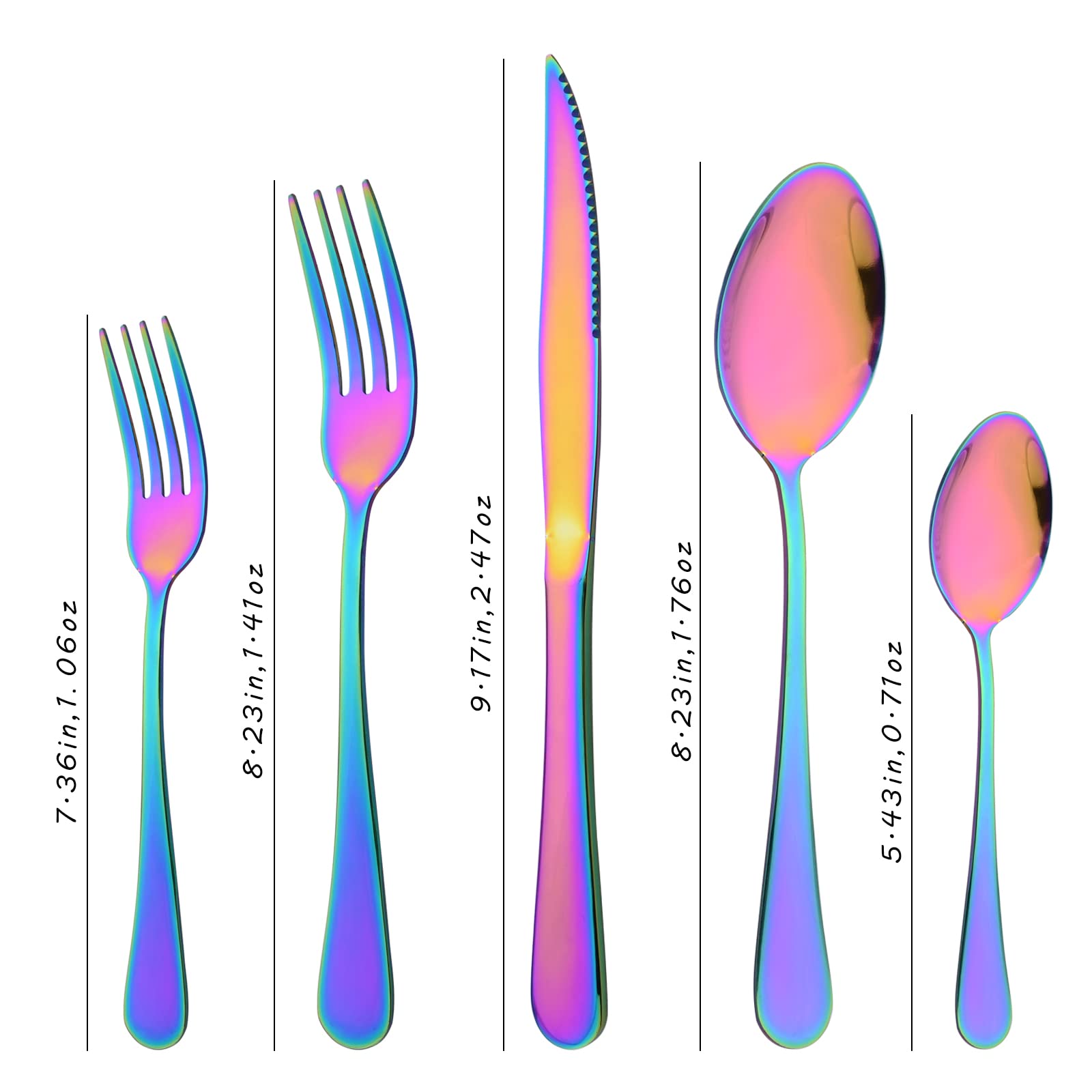 20-Piece Stainless Steel Flatware Set with Steak Knives - Rainbow Colored Mirror Polished Cutlery for 4 - Dishwasher Safe Kitchen & Restaurant Tableware - Perfect for Dinner Parties, Family Meals & Daily Dining