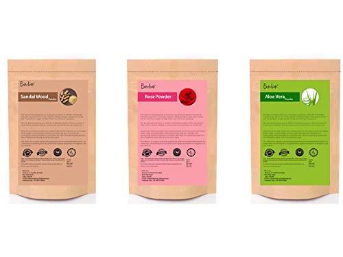 Pure Sandalwood, Rose & Aloe Vera Powder for Face Mask - Natural Skin Care, Deep Pore Cleansing & Glowing Complexion - 100x3g (Ideal for DIY Spa, Facial Treatments & Ayurvedic Skincare)