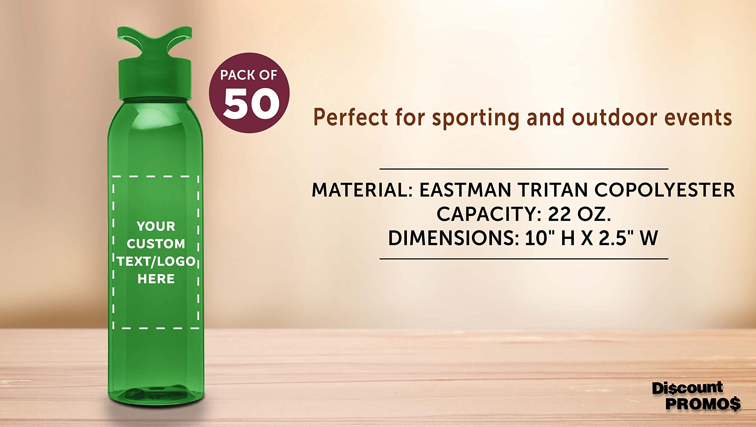 Custom 22oz Tritan Plastic Water Bottles - Bulk Pack of 50 - Personalized with Text/Logo - Reusable Gym & Sports Water Bottle - Lime Green - Perfect for Team Sports, Corporate Gifts & Fitness Enthusiasts