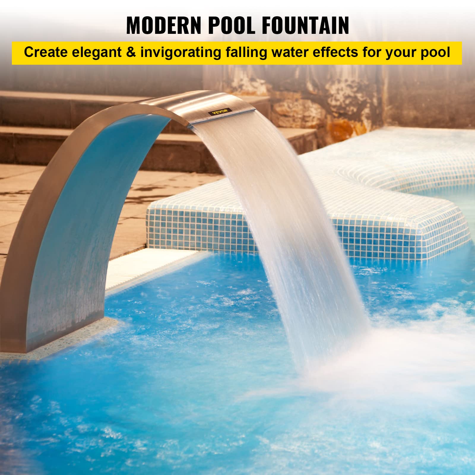 Pamico Stainless Steel Pool Waterfall Fountain - 15.4