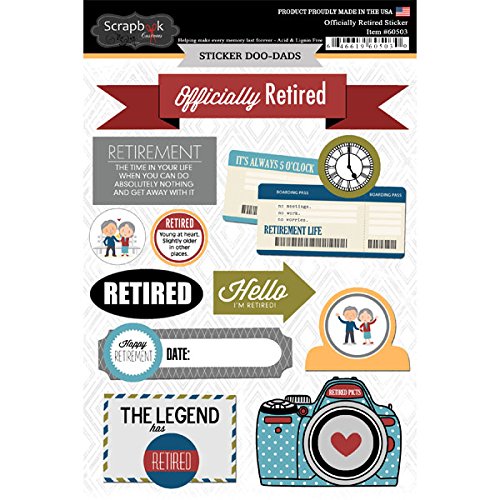Officially Retired Retirement Scrapbook Stickers with Metal Badges (60503) - Perfect for DIY Cards, Memory Albums & Gift Decorations