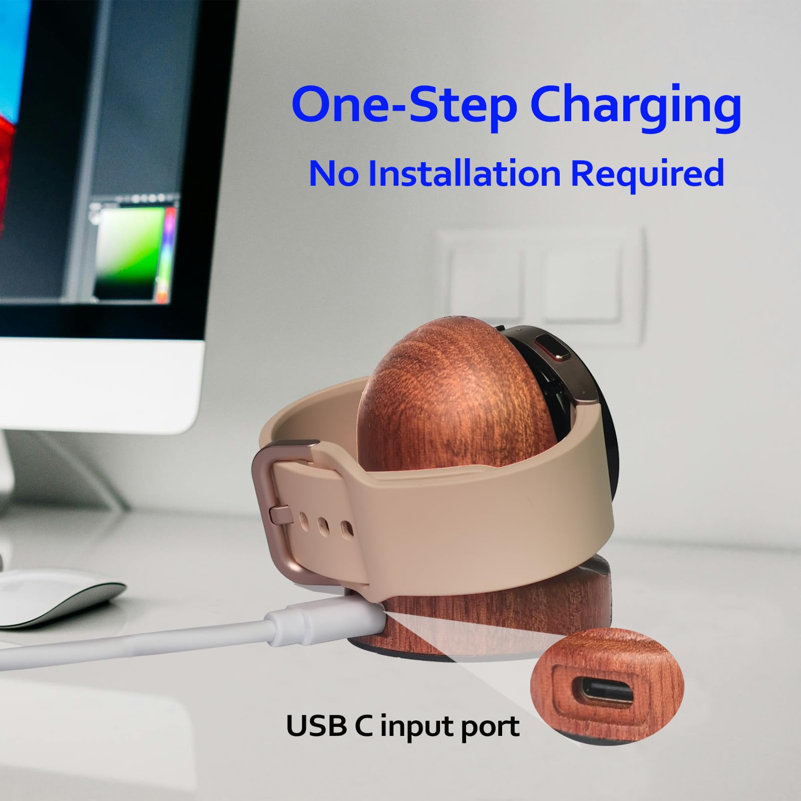 Premium Sapele Wood Apple Watch Charger Stand - Fast 3W USB-C Charging for Apple Watch Series 10/9/8/7/6/5/4/3/2/1/SE/SE2/Ultra/Ultra 2 - Portable Nightstand Mode Charging Dock for Home, Office & Travel