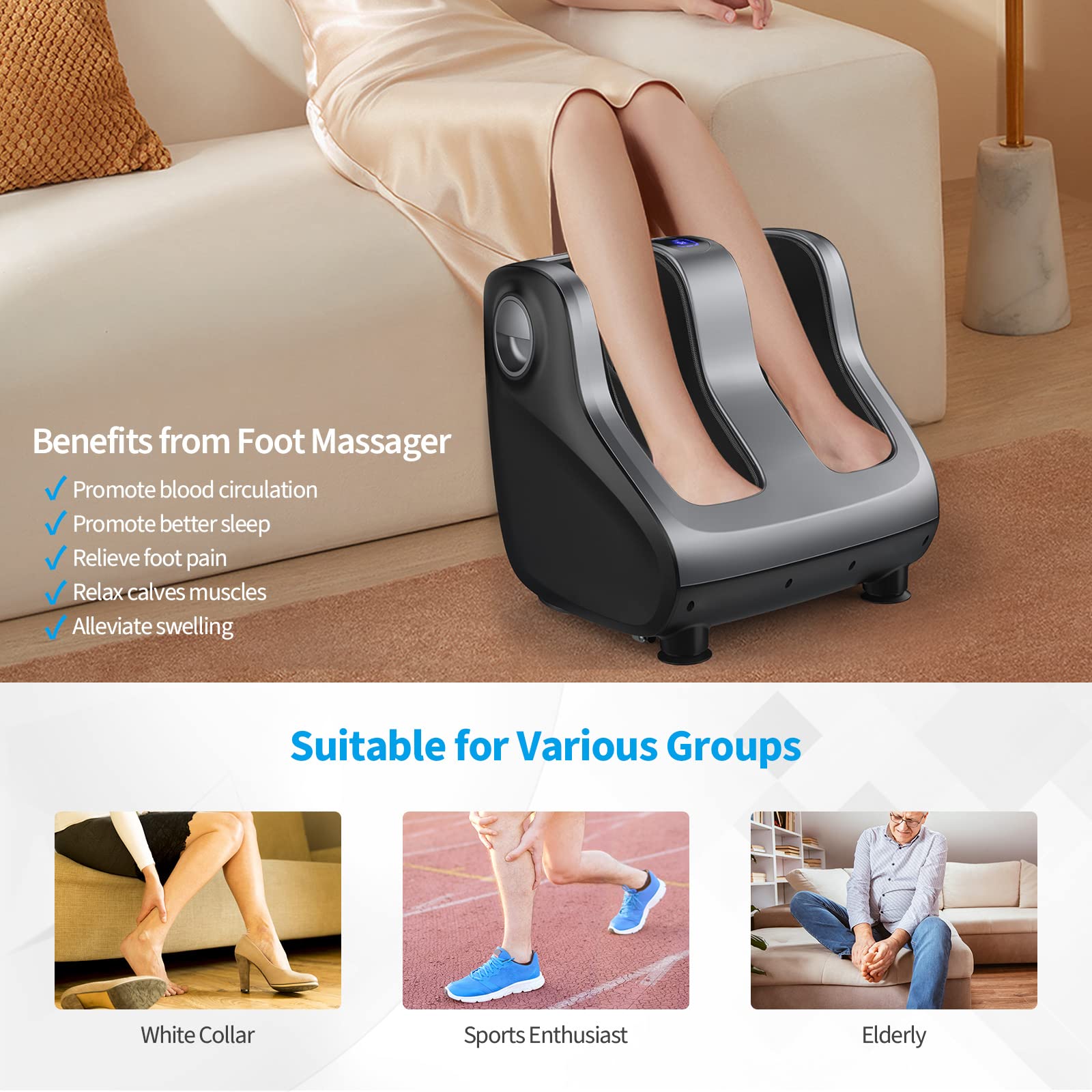 Giantex Electric Shiatsu Foot and Calf Massager with Heat & Kneading - Adjustable Tilt Base, LCD Screen, Remote Control - Relieves Pain, Improves Blood Circulation, Plantar Fasciitis - Perfect for Home, Office Relaxation & Post-Workout Recovery (Gray)