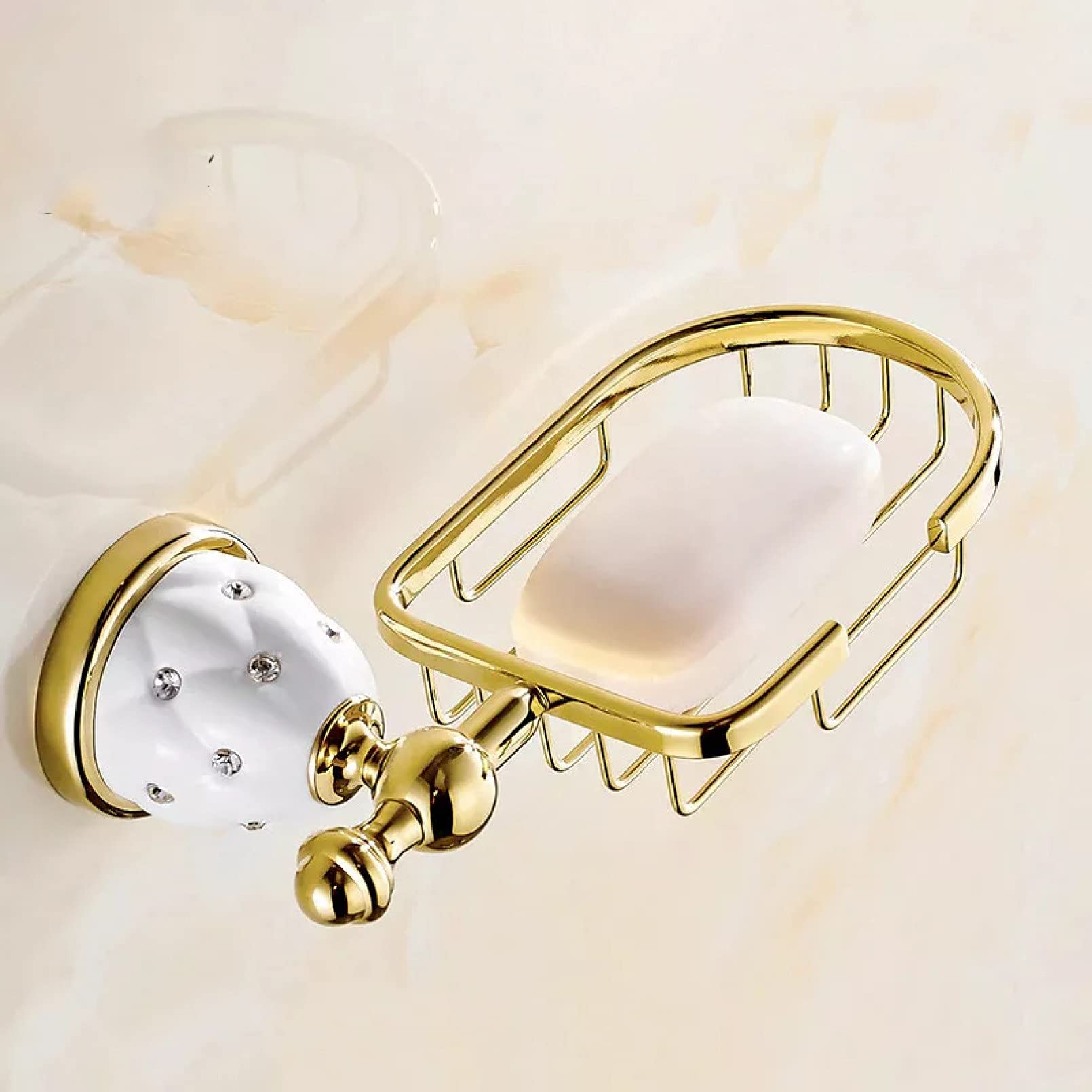 Premium Gold Polished Soap Holder - Solid Brass Finish Soap Basket & Dish Rack - Wall Mounted Bathroom Organizer for Shower, Sink, and Countertop Storage