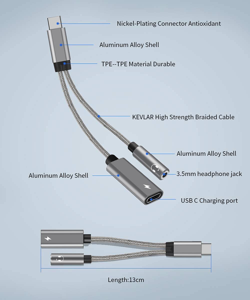 Samsung Galaxy S25 Headphone Adapter - 2-in-1 USB C to 3.5mm Audio Jack with Hi-Res DAC & 60W PD Fast Charging - Compatible with Google Pixel 8/7, Galaxy S25/S24/S23/S22, Note 20/10 - Perfect for Music, Gaming & Charging on the Go