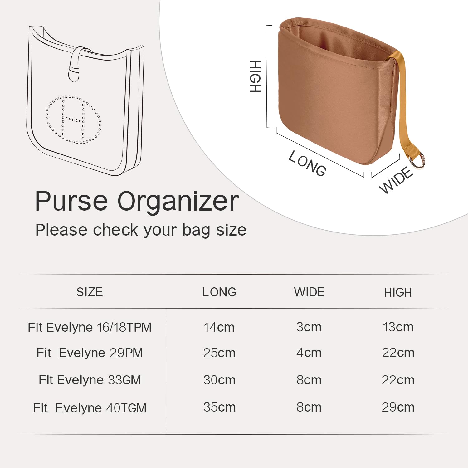 Custom Organizer Insert for Hermes Evelyne Bags TPM/PM/GM/TGM - Premium Silk Purse Organizer with Custom Color Options - Perfect for Travel, Work & Everyday Luxury Bag Organization