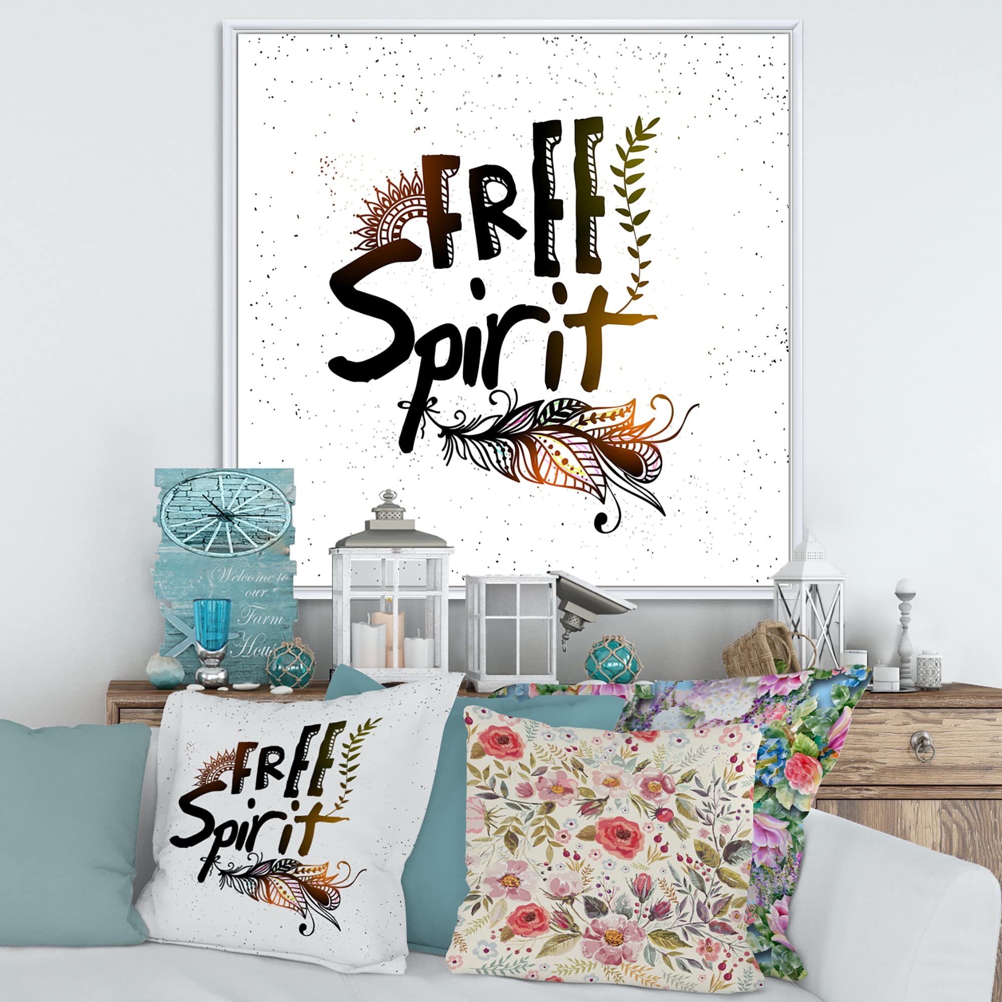 Bohemian Feather Wall Art - Free Spirit Ethnic Framed Canvas Print for Home & Office Decor | Perfect for Living Room, Bedroom, or Boho Style Interior Design
