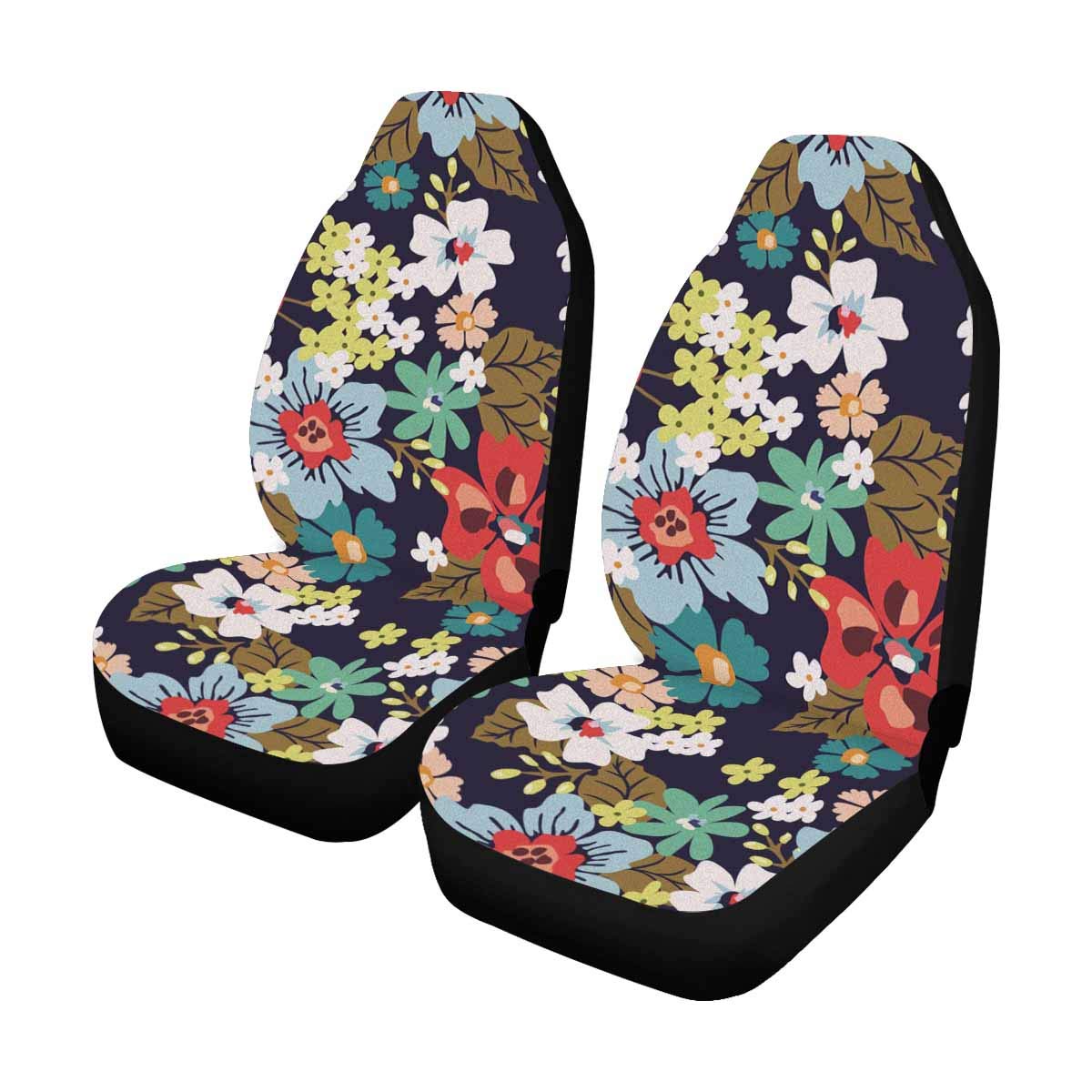 InterestPrint Colorful Flower Red Front Car Seat Covers Set of 2, Universal Fit for Car, Truck, SUV, Van - Enhance Comfort and Style for Daily Commute and Road Trips