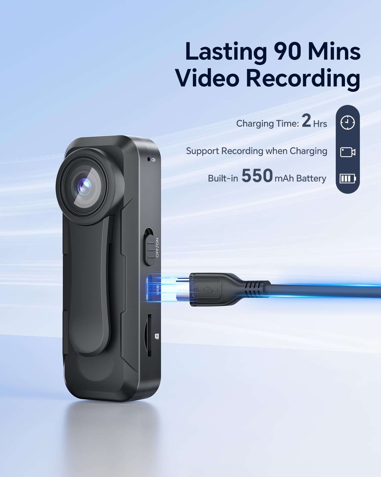 BOBLOV W1 128GB HD 1080P Body Worn Camera with Loop Recording & Time Stamp - Wearable Police Camera for Security, Travel, Delivery Drivers & Lecture Recording - Includes 2 Mounting Clips for Hands-Free Use