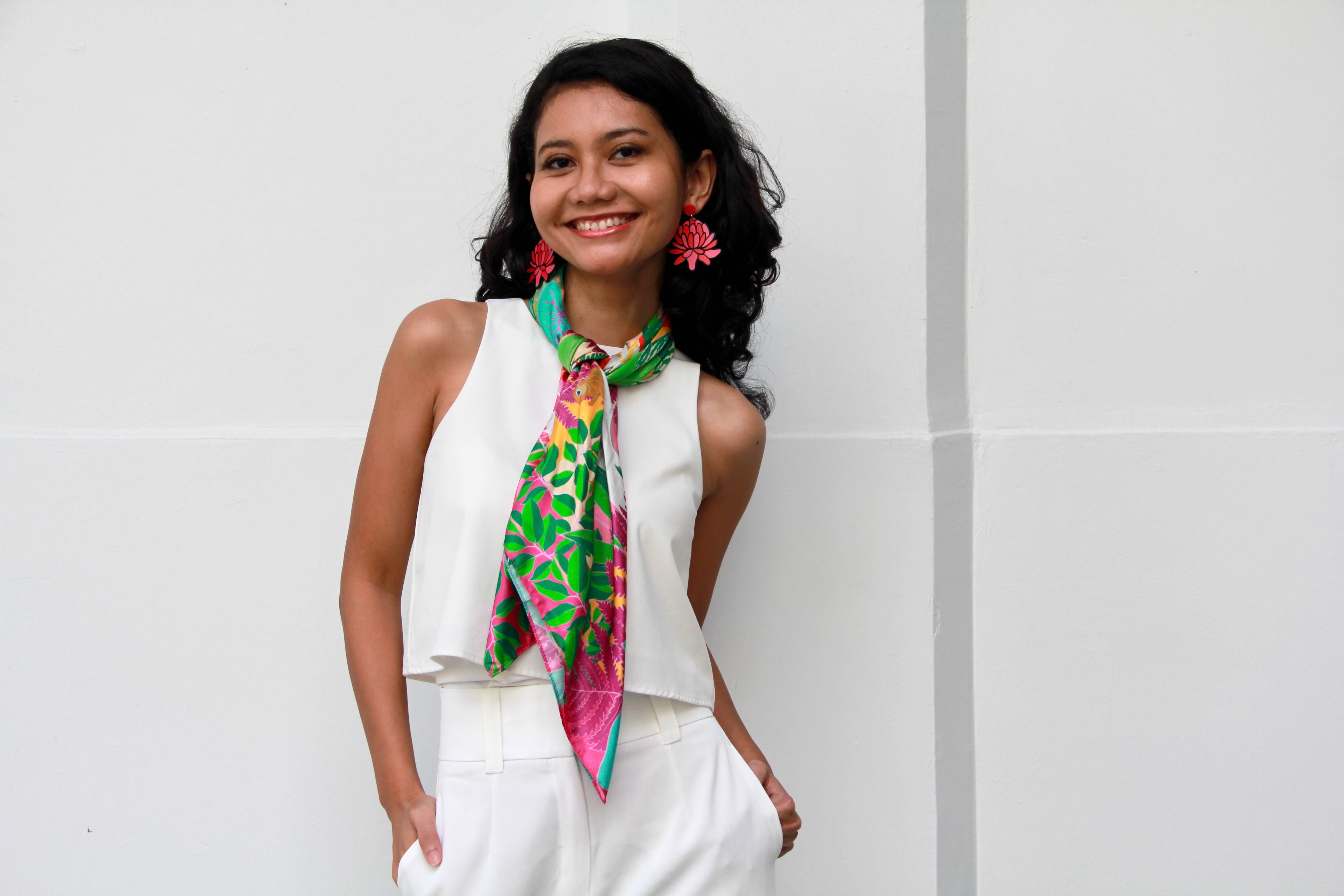 Luxury Fort Canning Hill Silk Scarf - Elegant Floral Print Shawl for Women, Lightweight & Breathable - Perfect for Travel, Weddings & Special Occasions