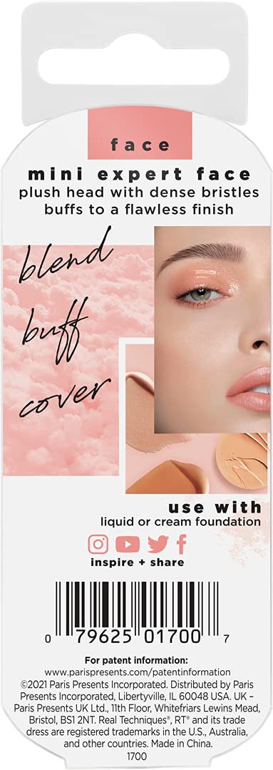 Real Techniques Mini Travel Size Expert Face Makeup Brush for Foundation - Perfect for On-the-Go Makeup Application | Compact & Portable Cosmetic Brush for Seamless Blending (Packaging May Vary)