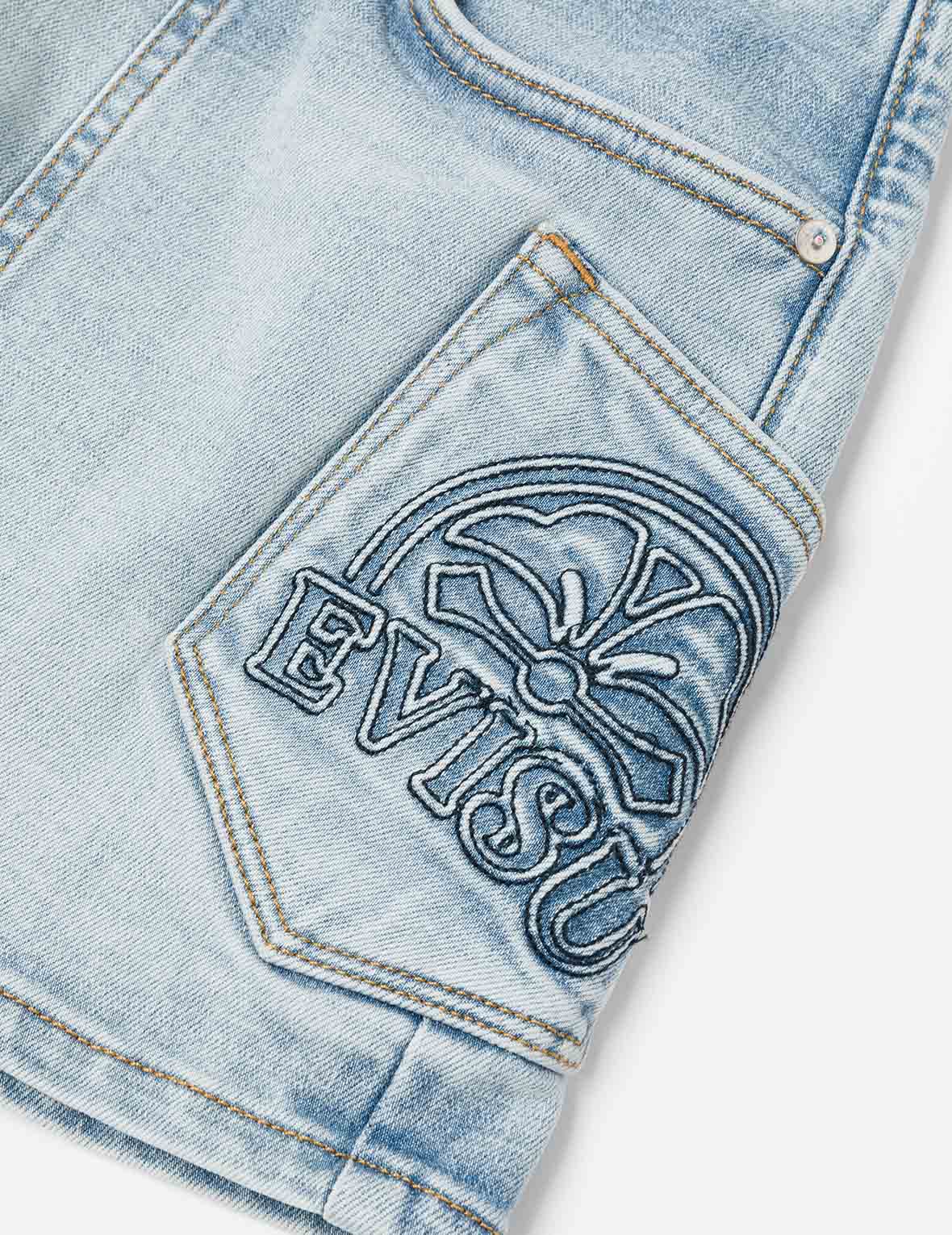 Kamon & Logo Embroidery Denim Skorts for Women - High Waist Stretch Regular Fit Skirt Shorts - Casual Summer Outfits, Beachwear & Street Style Fashion