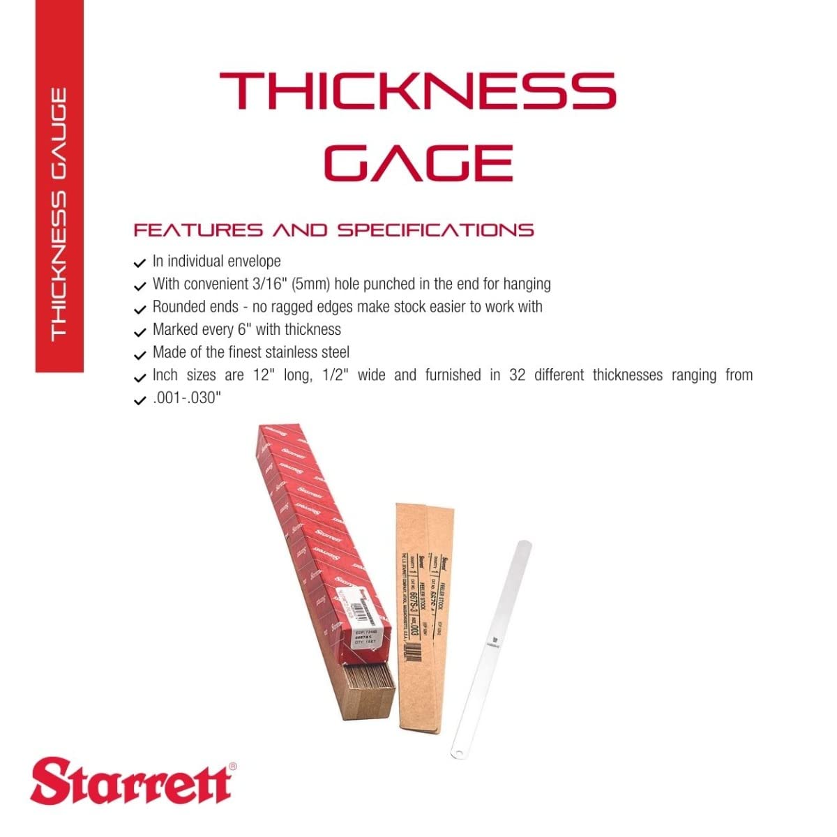 Starrett 32-Leaf Stainless Steel Feeler Gauge Set - 12