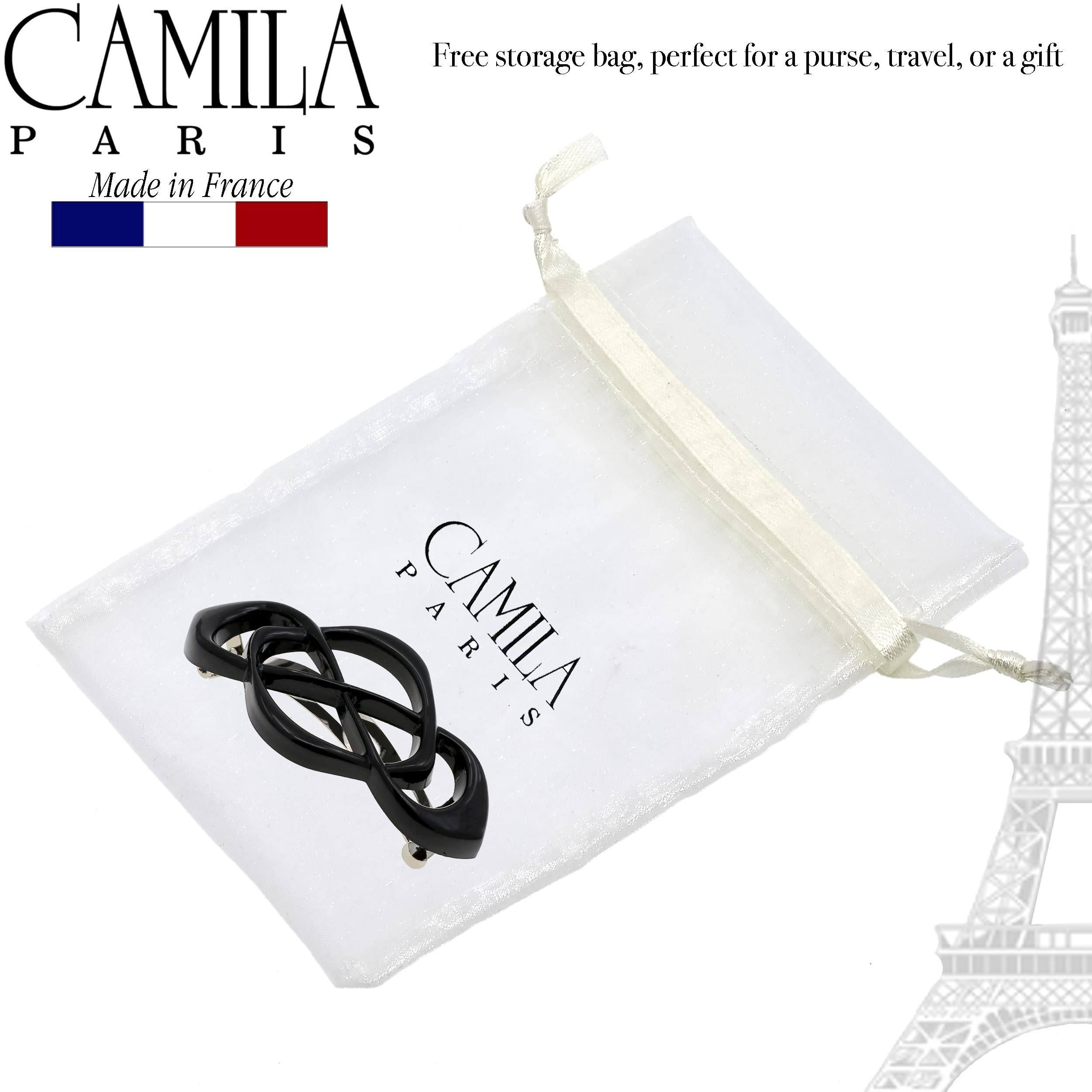 Camila Paris CP2437 French Hair Barrette for Girls & Women - Strong Hold No Slip Hair Clip for Thick Hair | Black Hair Accessories for School, Work & Special Occasions | Made in France