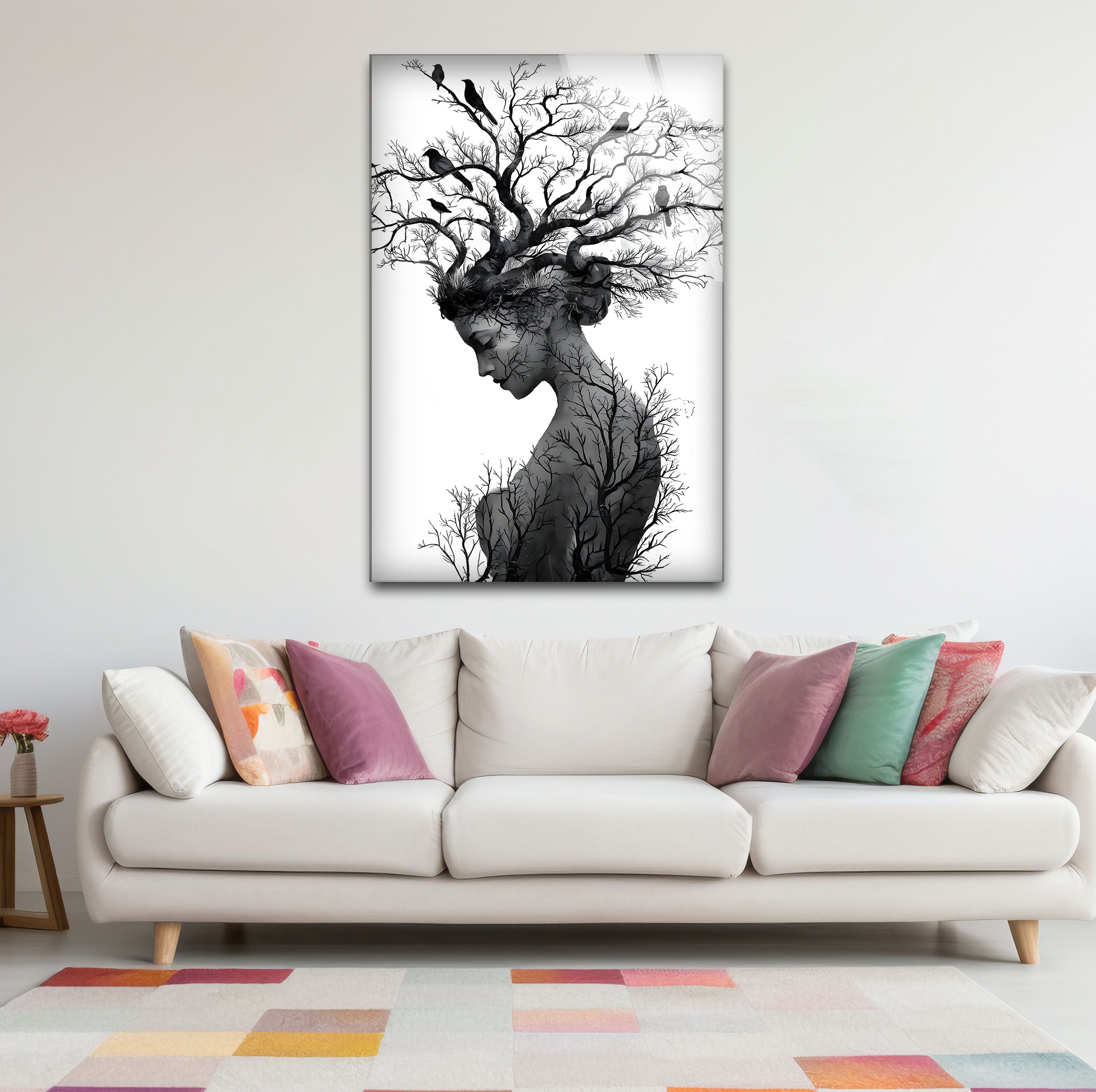 Black and White Mother Nature Glass Wall Art - Elegant Nature-Inspired Home Decor for Living Room, Bedroom & Office