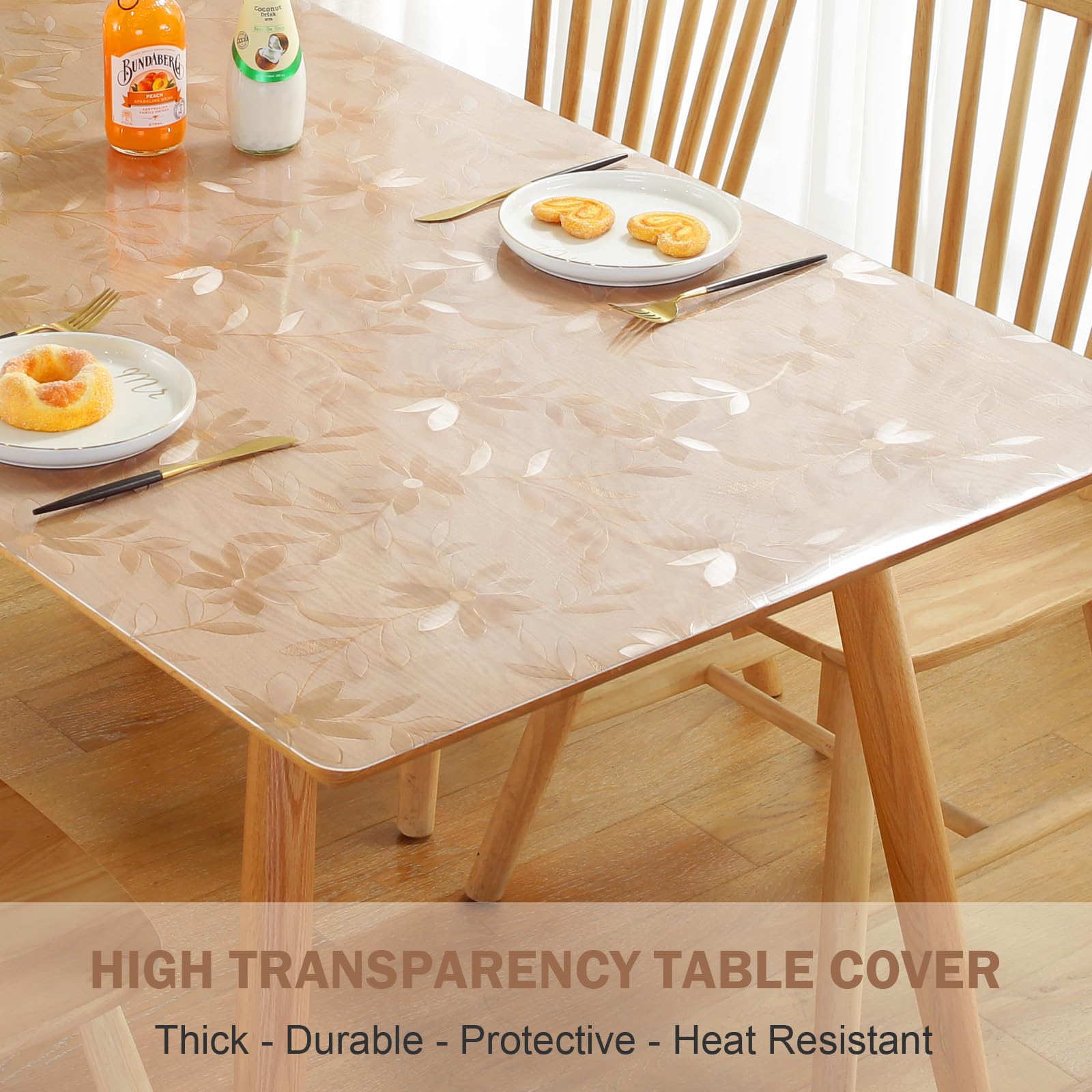 LovePads 1.5mm Thick Frosted PVC Table Protector - 36 x 48 Inches Waterproof Plastic Table Cover for Dining Room & Kitchen, Floral Design for Wooden Tables, Perfect for Everyday Use & Special Occasions
