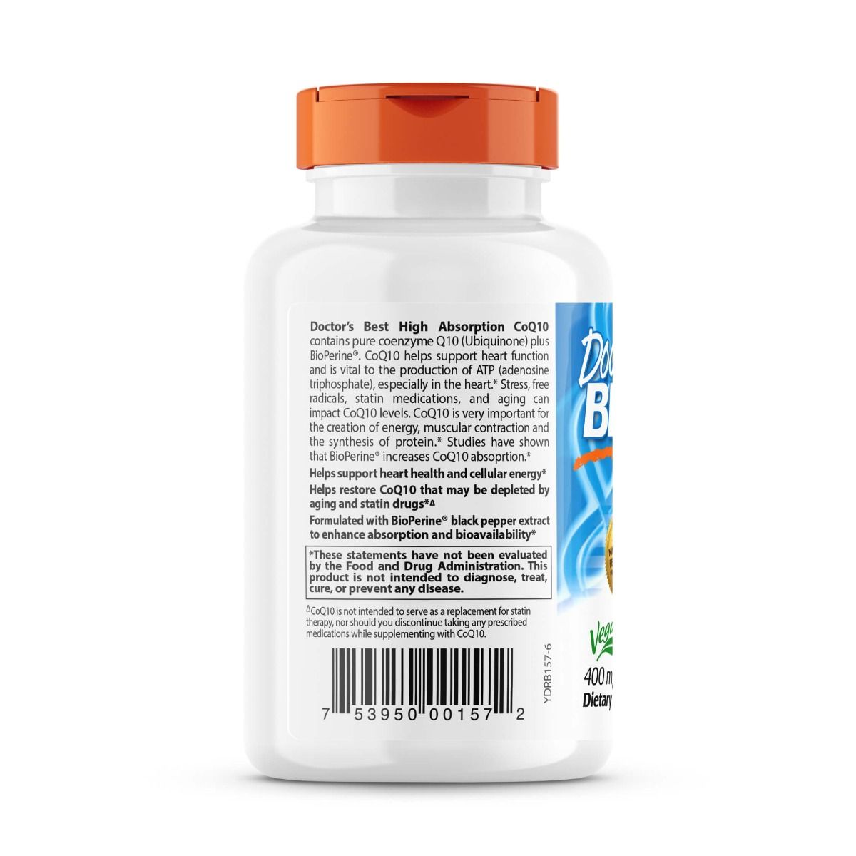 Doctor's Best High Absorption CoQ10 400mg with BioPerine - 60 Vegetarian Capsules for Heart Health, Energy Support & Antioxidant Protection - Perfect for Adults Seeking Cardiovascular Wellness