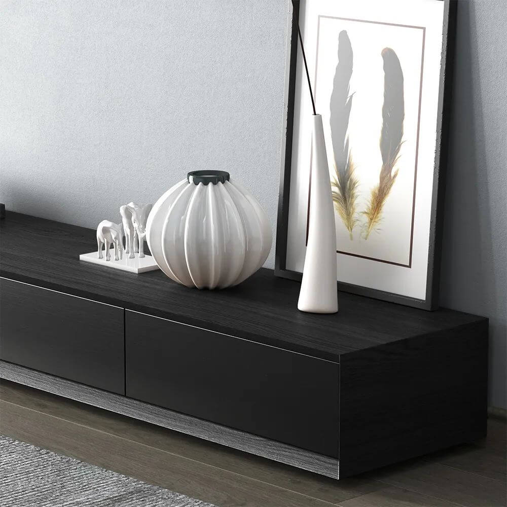 Modern Black Rectangular TV Stand Wood Media Console with 4 Drawers for TVs Up to 88