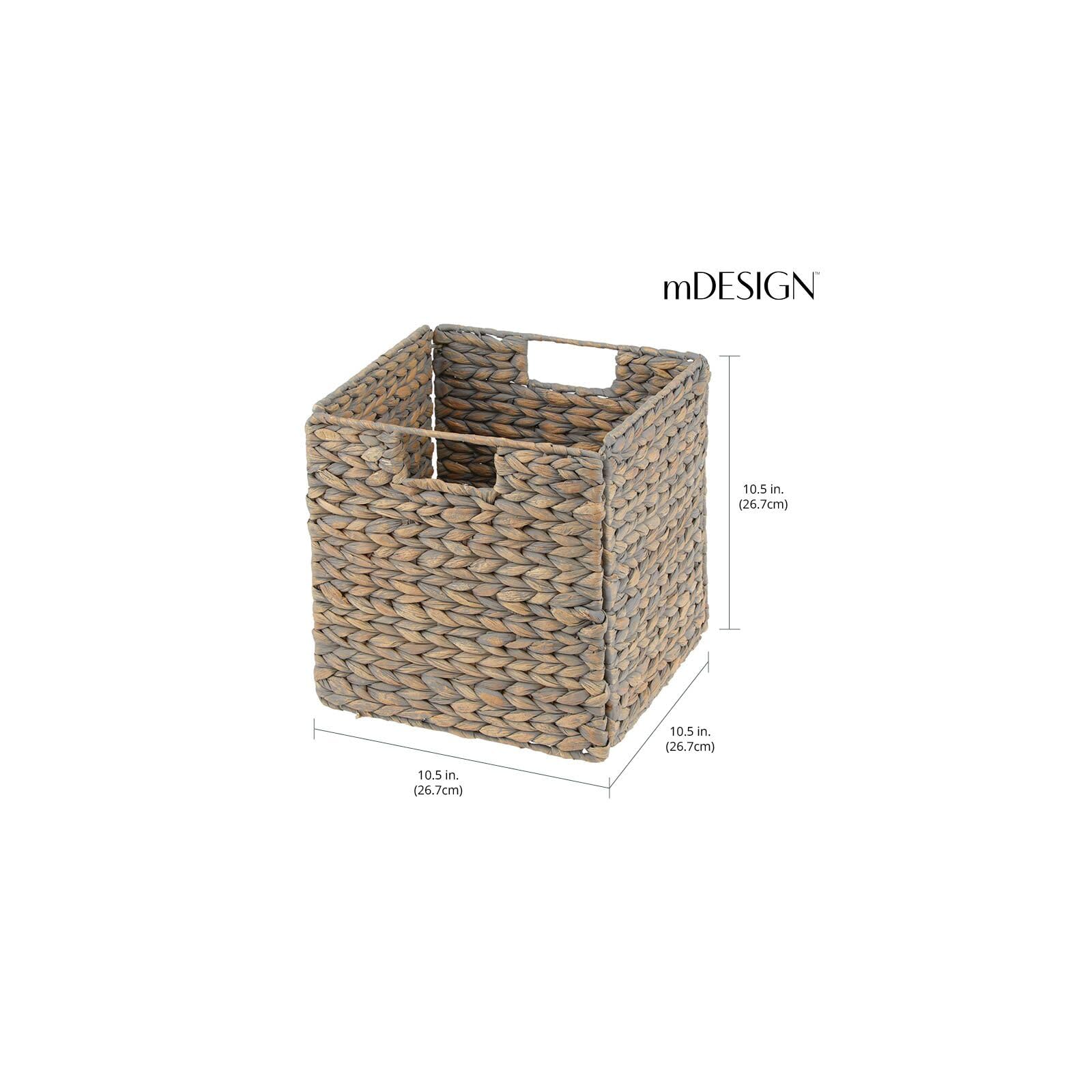 mDesign Natural Woven Hyacinth Storage Basket with Handles - 8 Pack Gray Wash Cube Organizer for Kitchen, Pantry & Cubby Units | Perfect for Snacks, Small Appliances & Home Organization