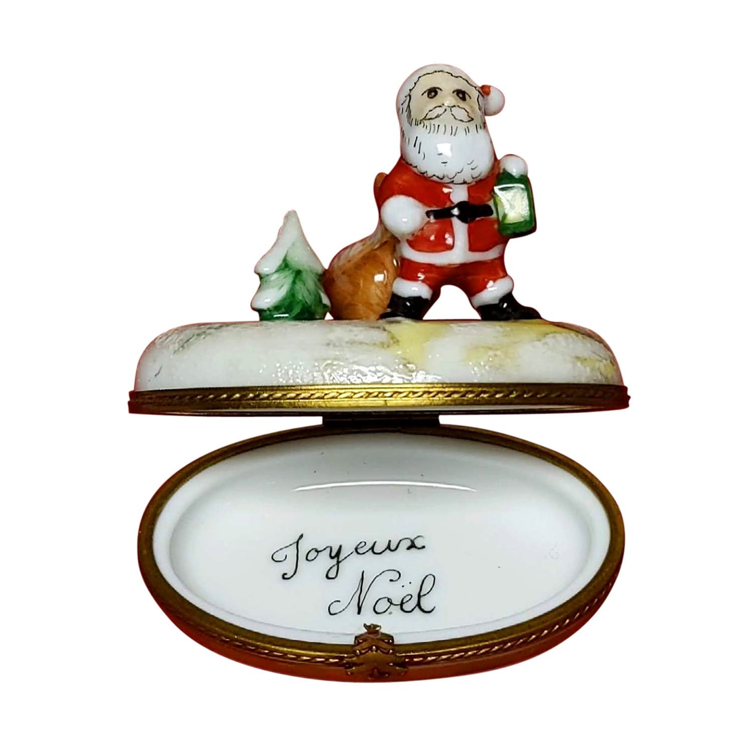 Santa by Tree Limoges Porcelain Jewelry Box - Hand-Painted Christmas Gift for Collectors & Home Decor